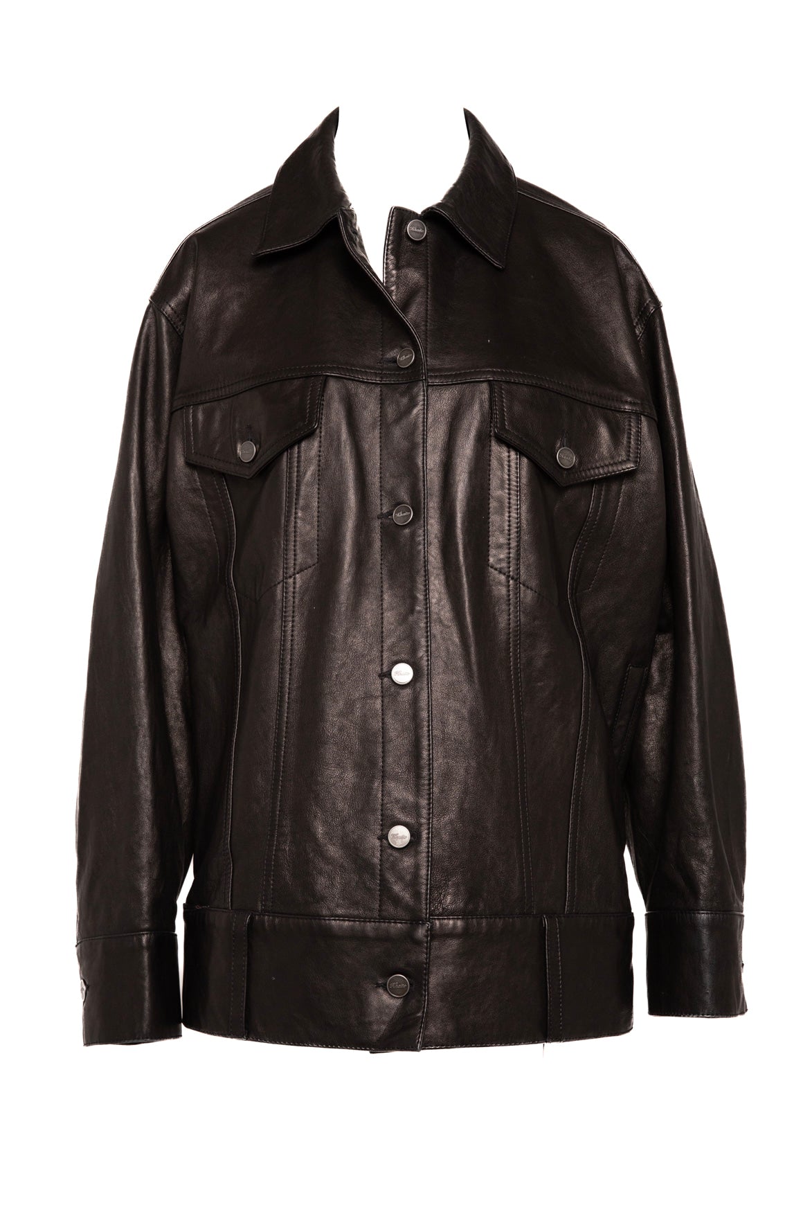 KHAITE Black Leather Button Front Oversized Jacket (Sz. 4)