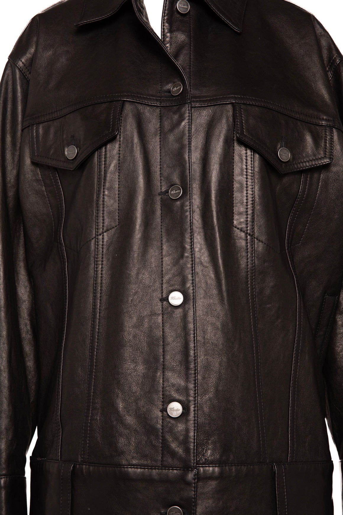 KHAITE Black Leather Button Front Oversized Jacket (Sz. 4)
