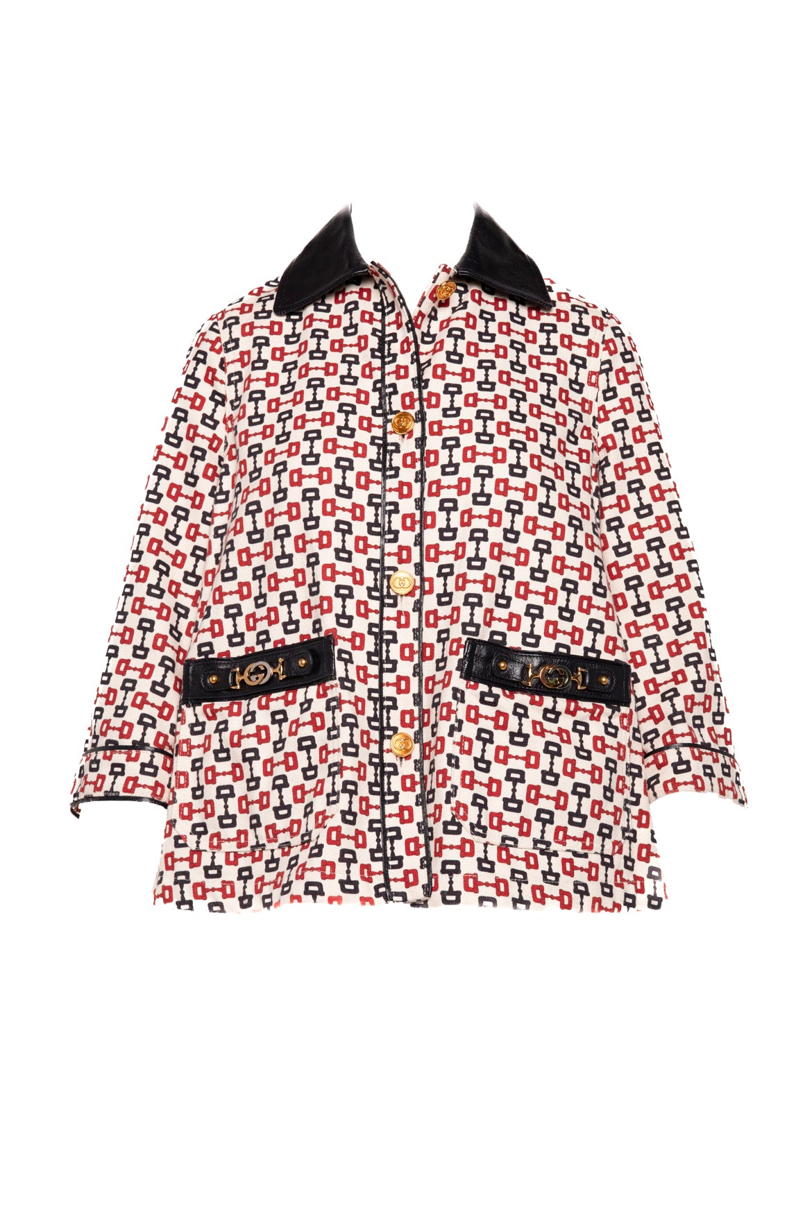 GUCCI Horsebit Print Leather Trim Jacket (Sz.42/6)