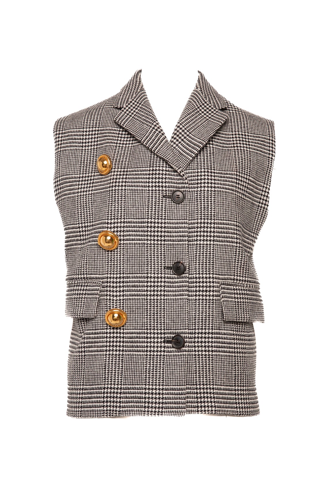 MIU MIU Black & White Houndstooth Gold Button Vest (Sz.S) | MOSS