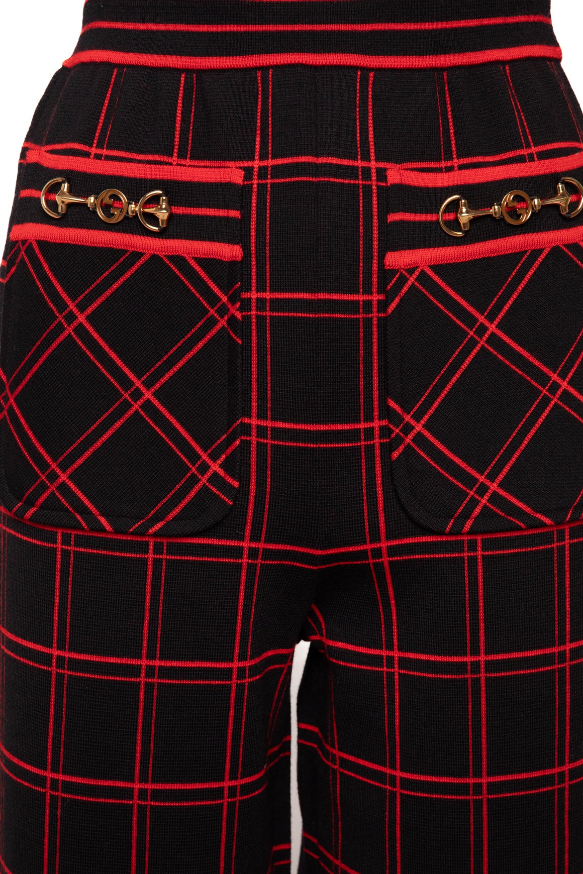 GUCCI Black & Red Grid Pattern Cuffed Ankle Knit Pant (Sz. XS)