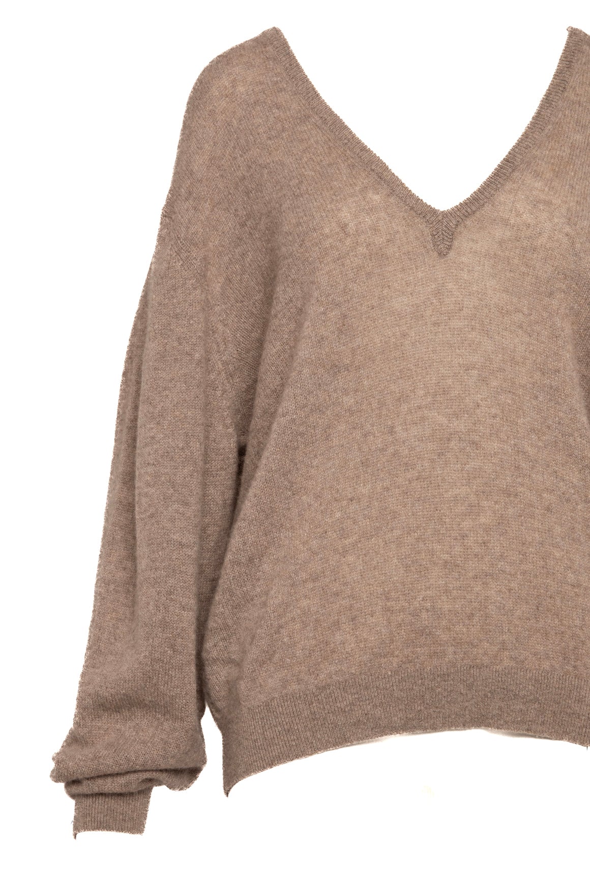 KHAITE Taupe V-neck Cashmere Sweater (Sz. L)