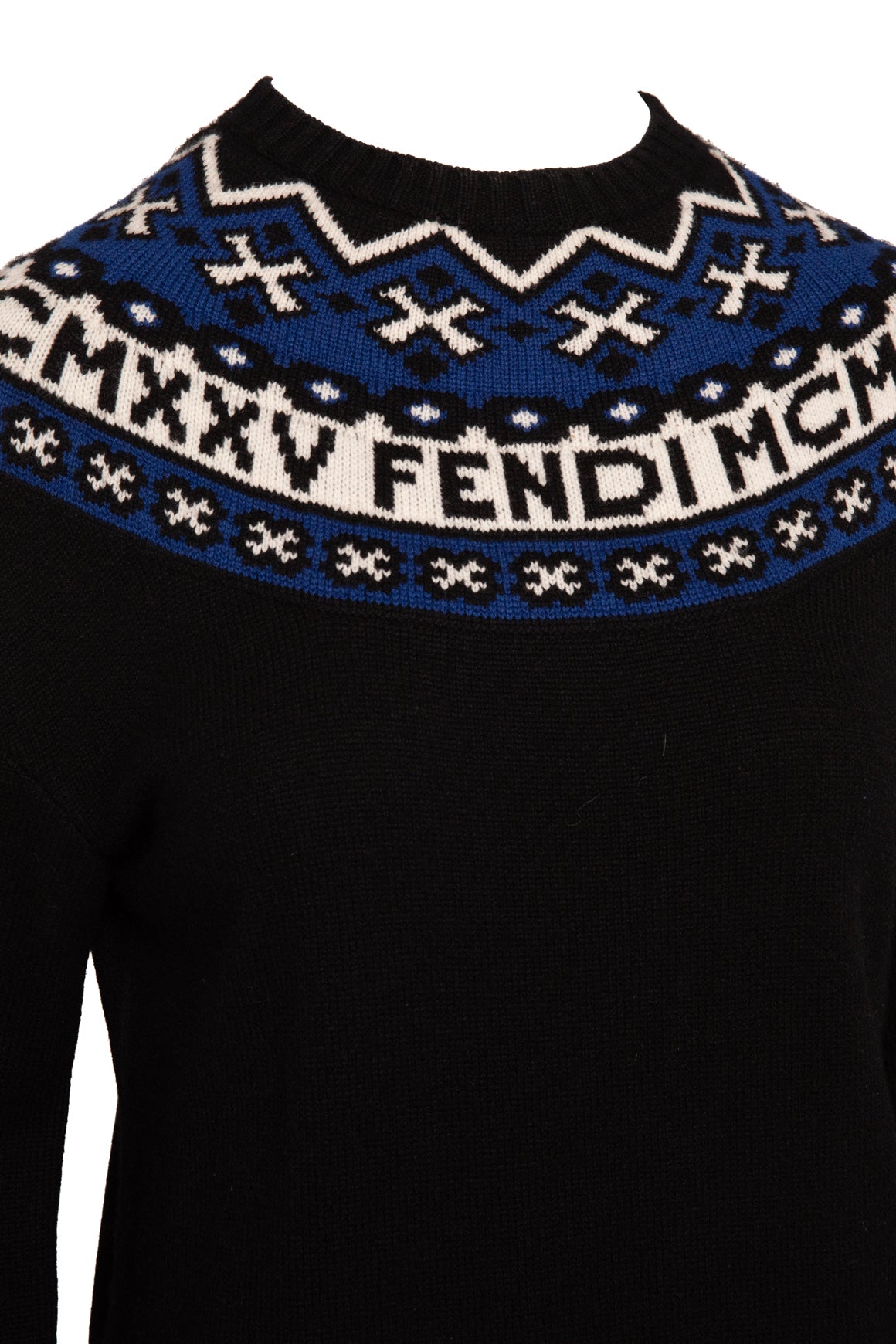 FENDI Black & Blue Long Sleeve Logo Sweater Mini Dress (Sz. XS)