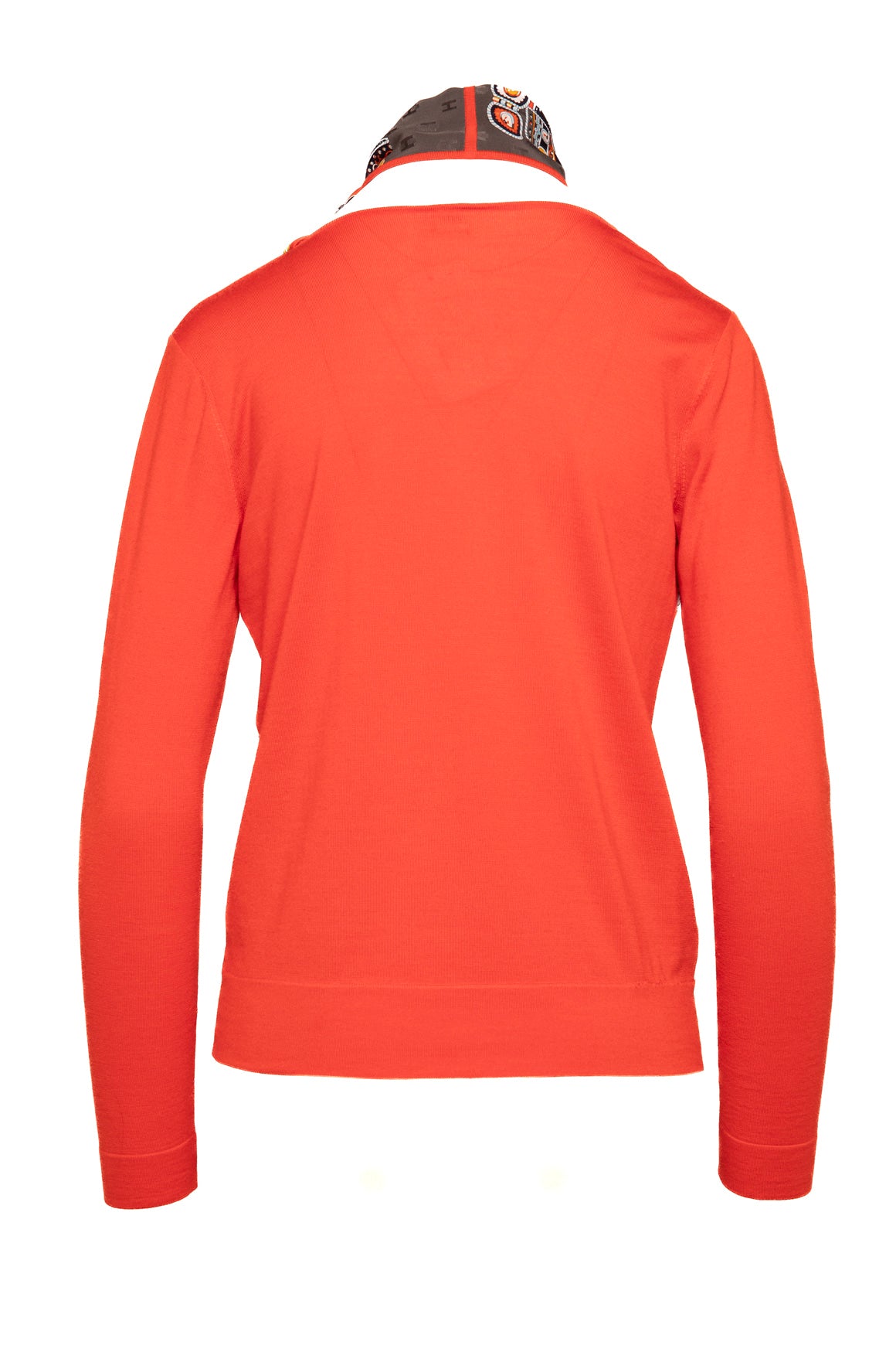 HERMES Red Silk Scarf Sweater With Neck Sash (Sz. S)