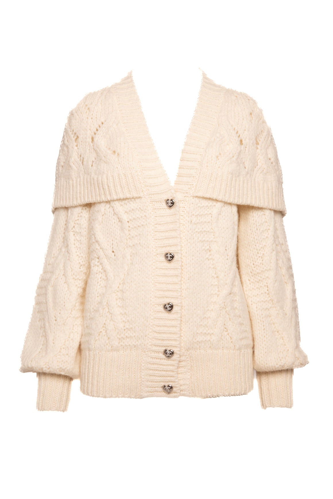 CHANEL Cream Fold-over Heart Button Cardigan (Sz.38/2)
