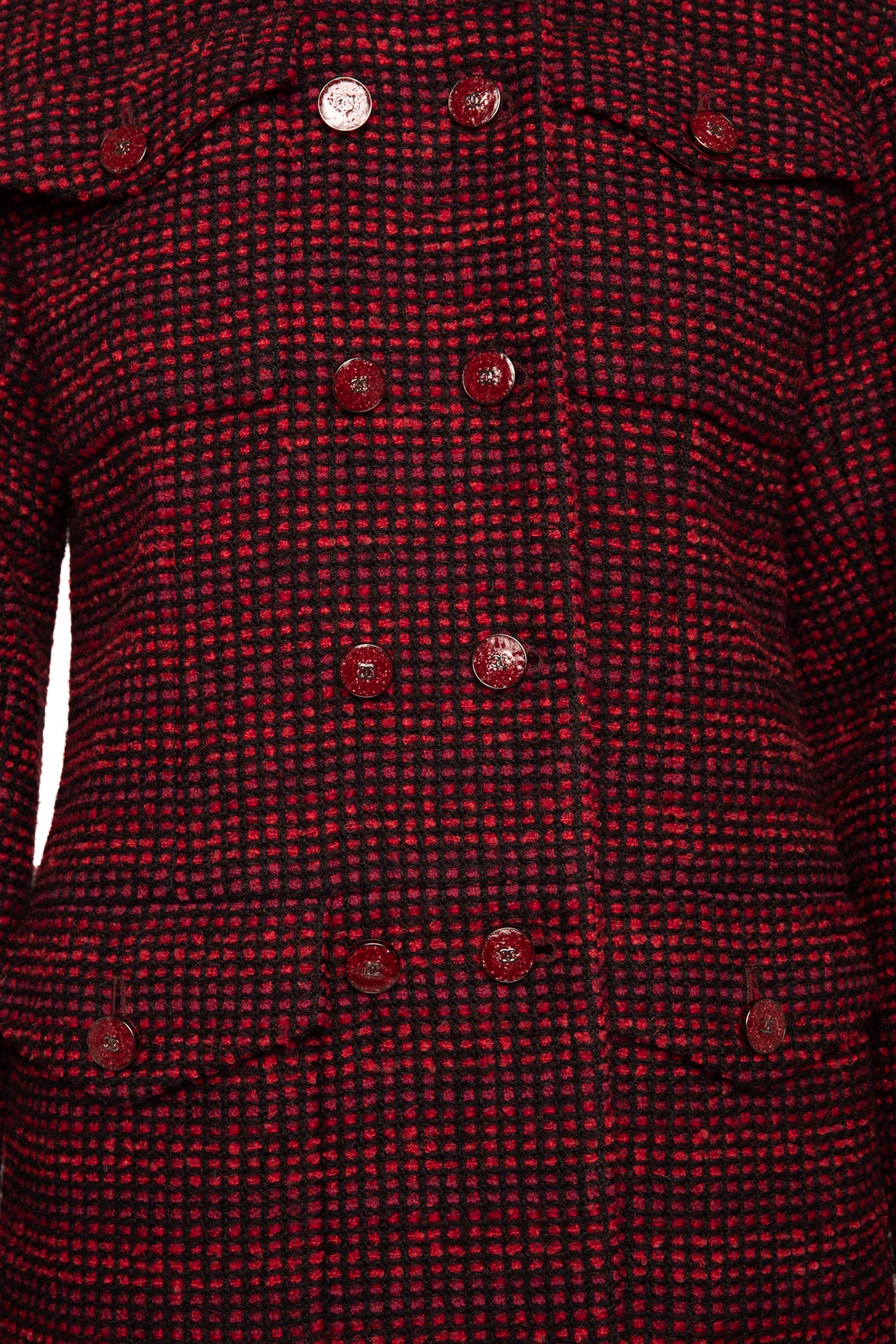 CHANEL Red & Black Double Breasted Tweed Wool Coat (Sz.38/2)