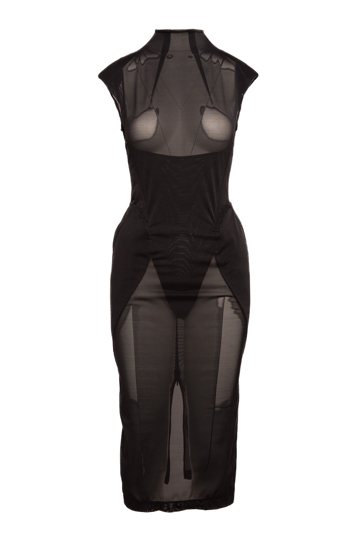 ALAIA Black Mesh Mock Neck Body-con Dress (Sz .0)