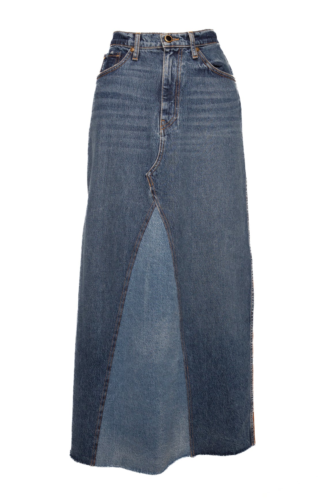 KHAITE Denim + Suede Skirt (Sz. 27)
