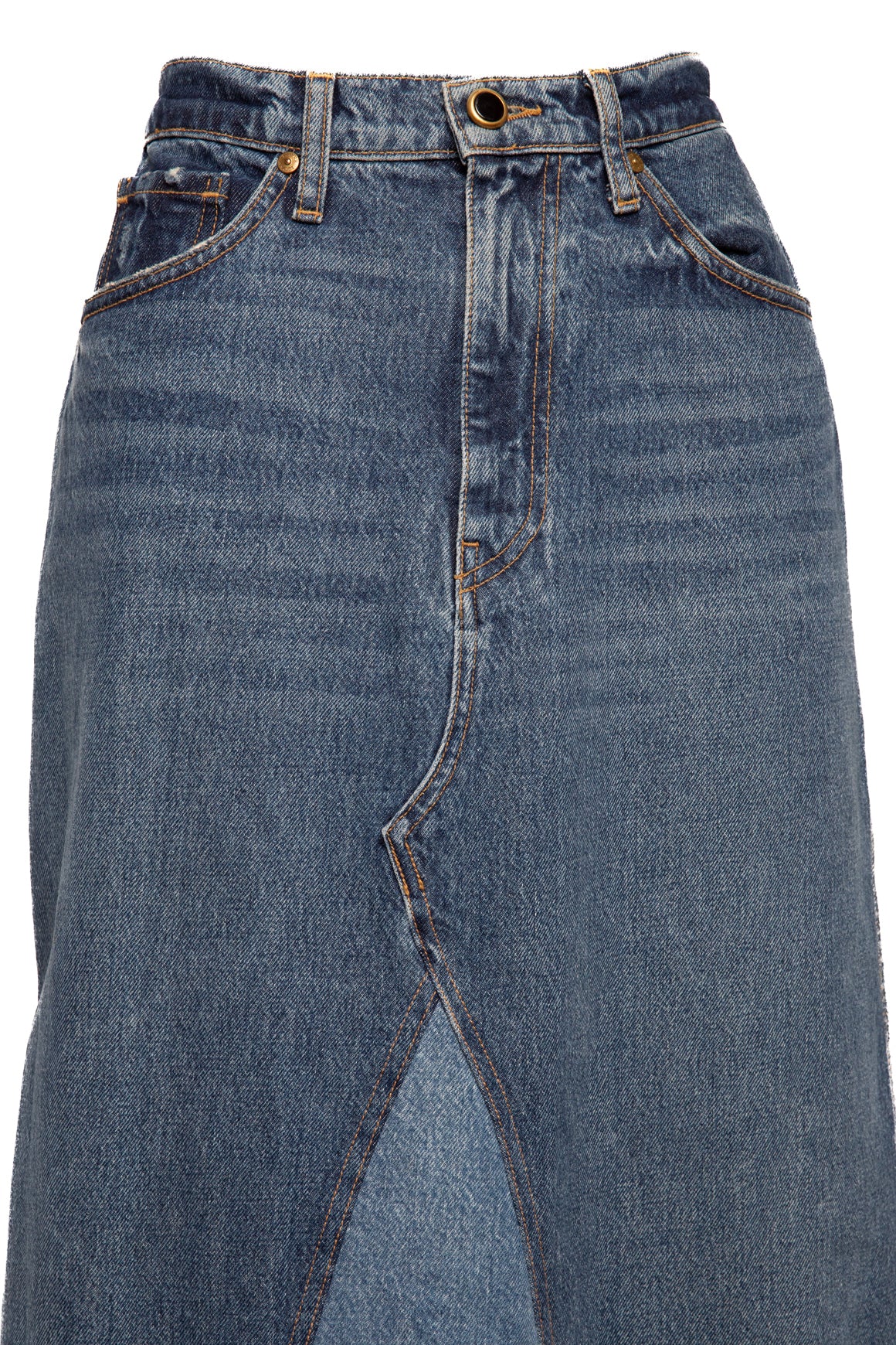 KHAITE Denim + Suede Skirt (Sz. 27)