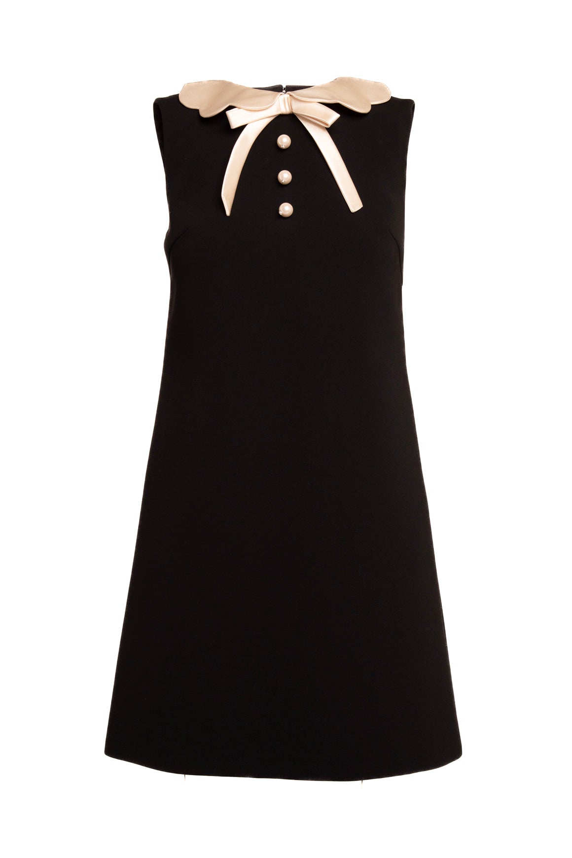 MIU MIU Black & Cream Satin Scallop Collared Mini Shift Dress (Sz.38/2)