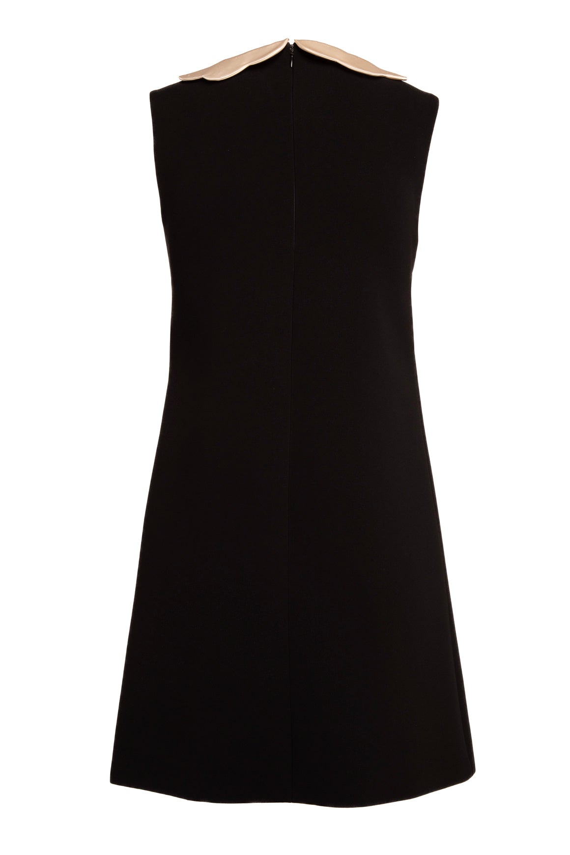 MIU MIU Black & Cream Satin Scallop Collared Mini Shift Dress (Sz.38/2)