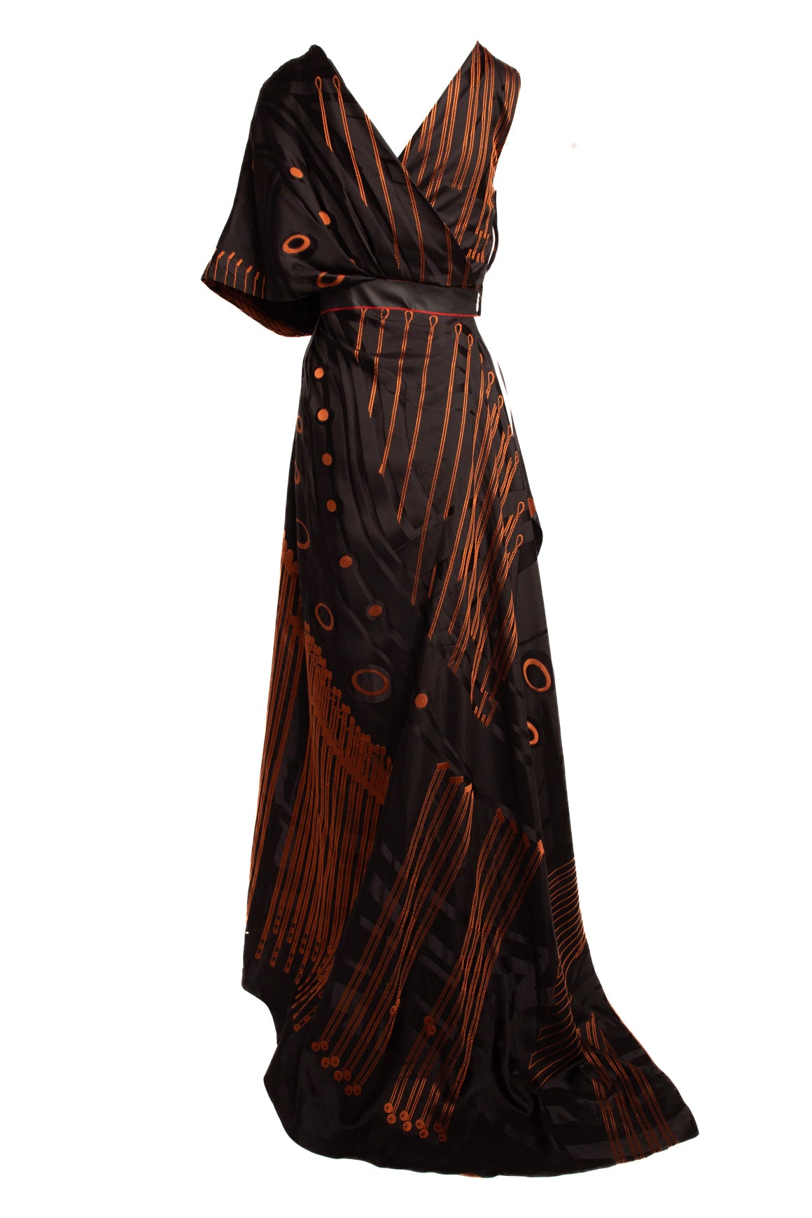 VIONNET Black & Orange Embroidered Satin Maxi Gown - Runway FW 2016 (Sz.38)