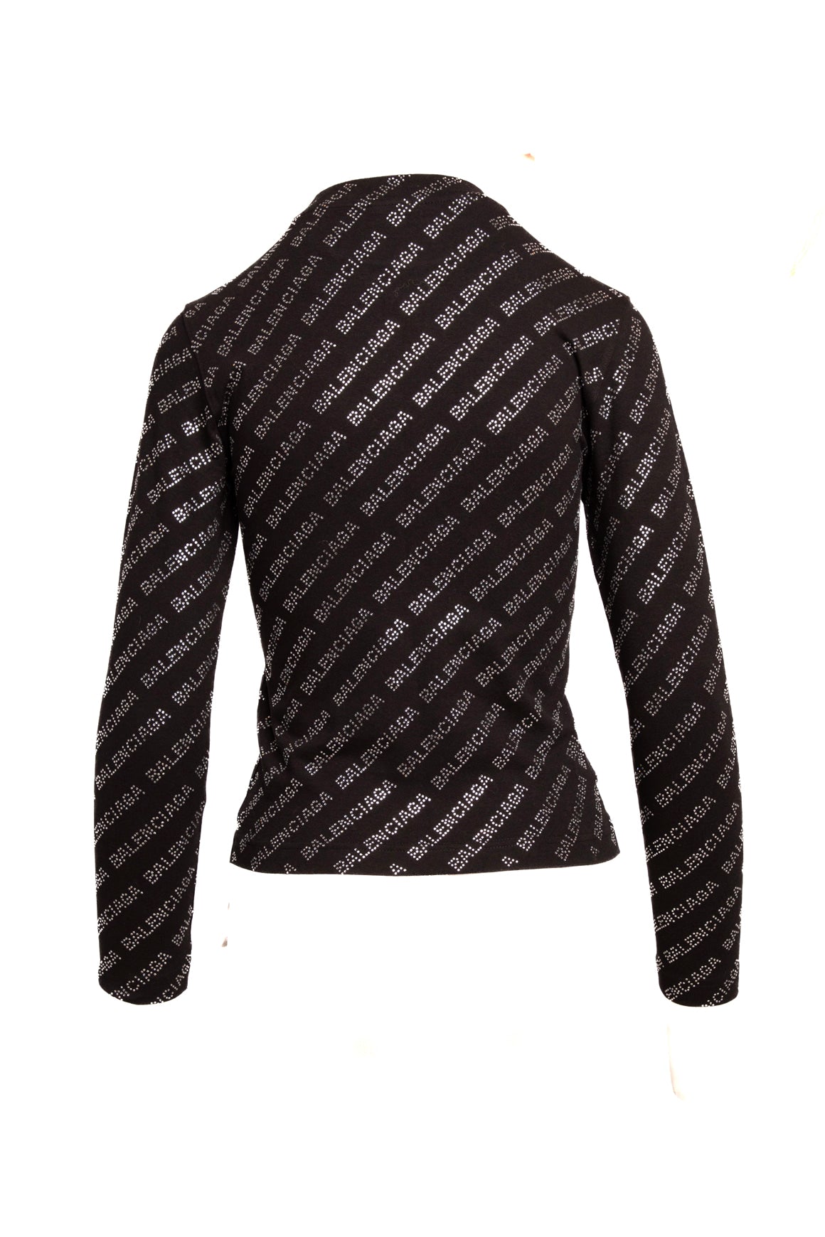 BALENCIAGA Black Rhinestone Logo Long Sleeve Top (Sz.S)