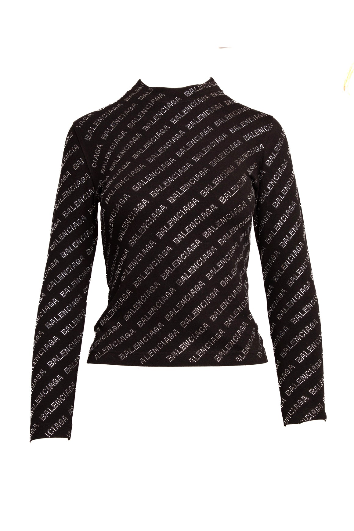 BALENCIAGA Black Rhinestone Logo Long Sleeve Top (Sz.S)