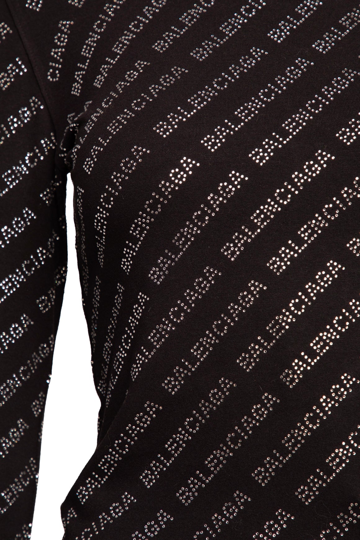 BALENCIAGA Black Rhinestone Logo Long Sleeve Top (Sz.S)