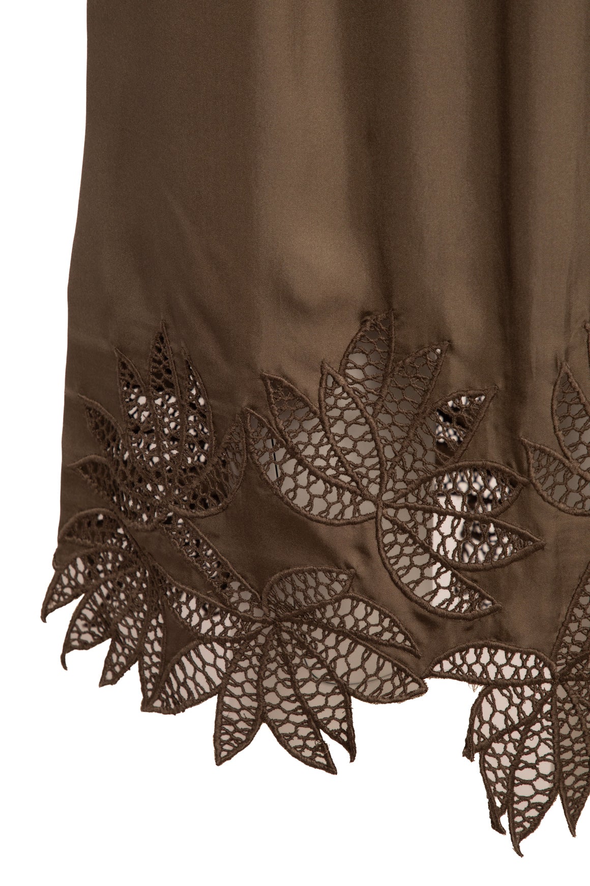 DIOTIMA Olive Silk Crochet Detail Midi Skirt (Sz.1)
