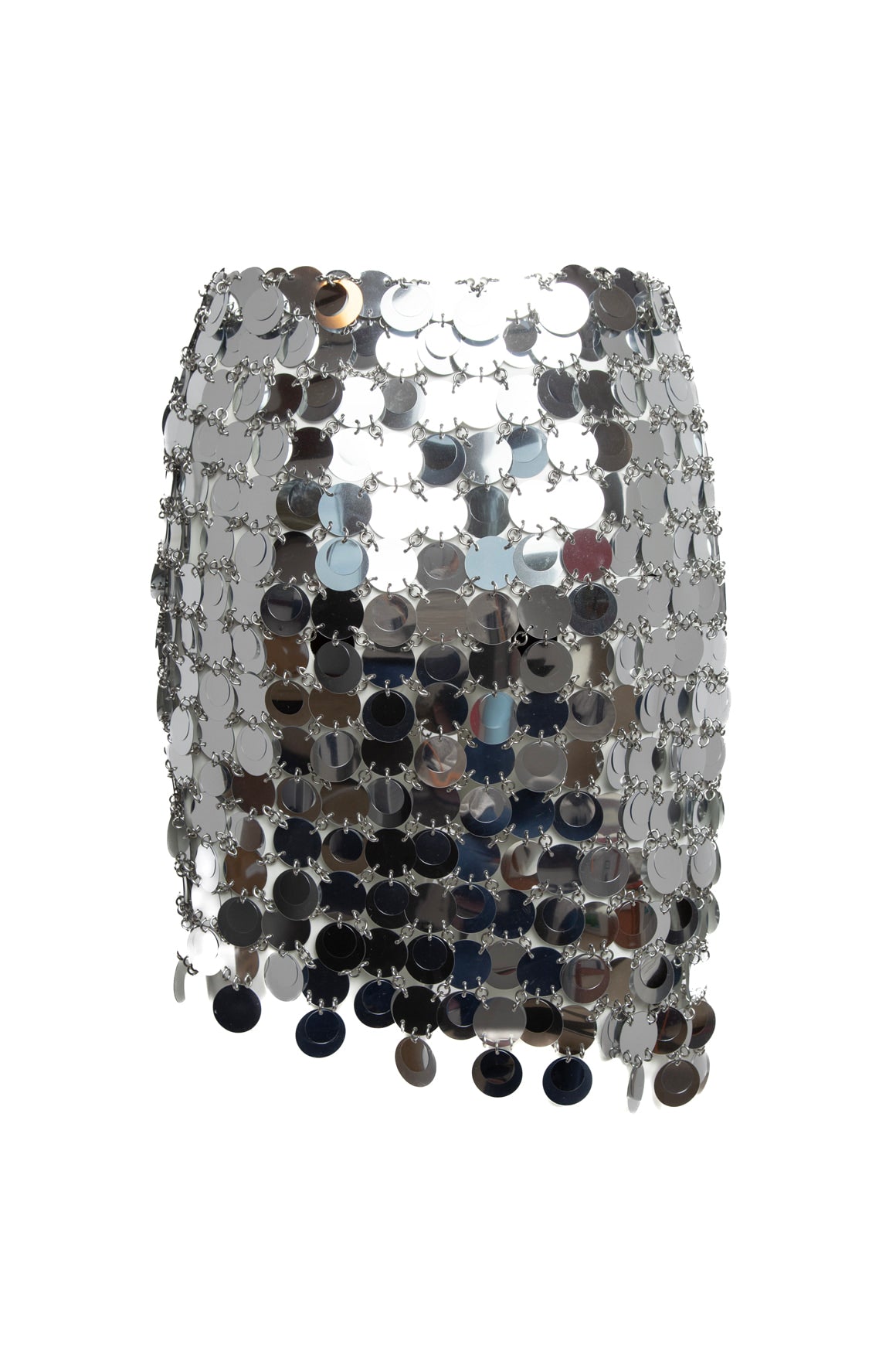 PACO RABANNE Silver Sequin Chainmail Mini Skirt (Sz. S/M)