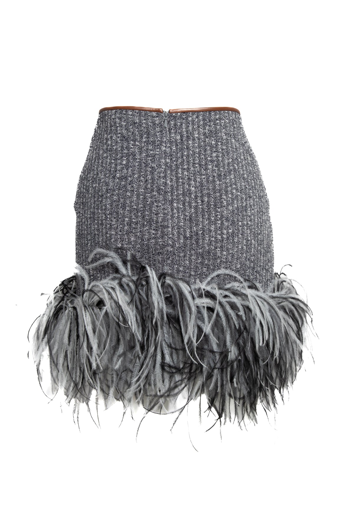 16ARLINGTON Grey Knit & Feather Mini Skirt (Sz. 10)