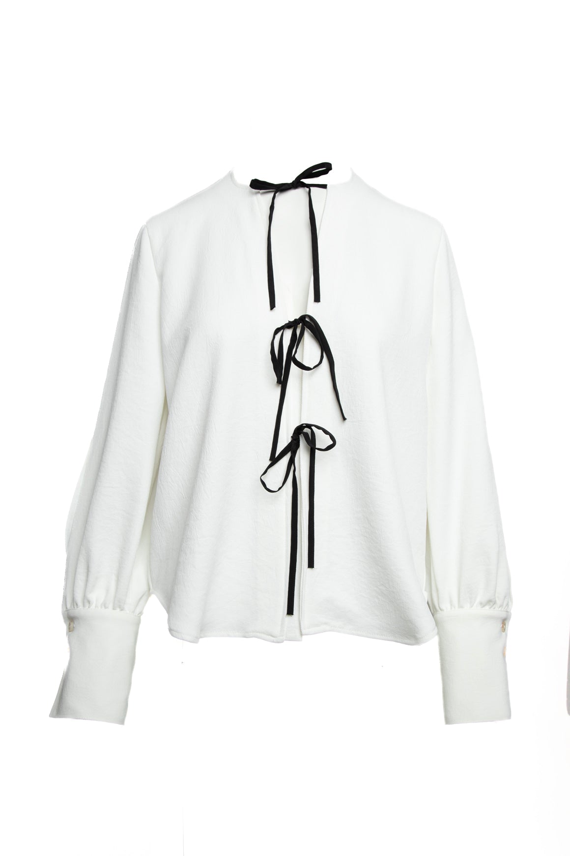 RACHEL COMEY White & Black Tie Front Long Sleeve Blouse (Sz. 4)