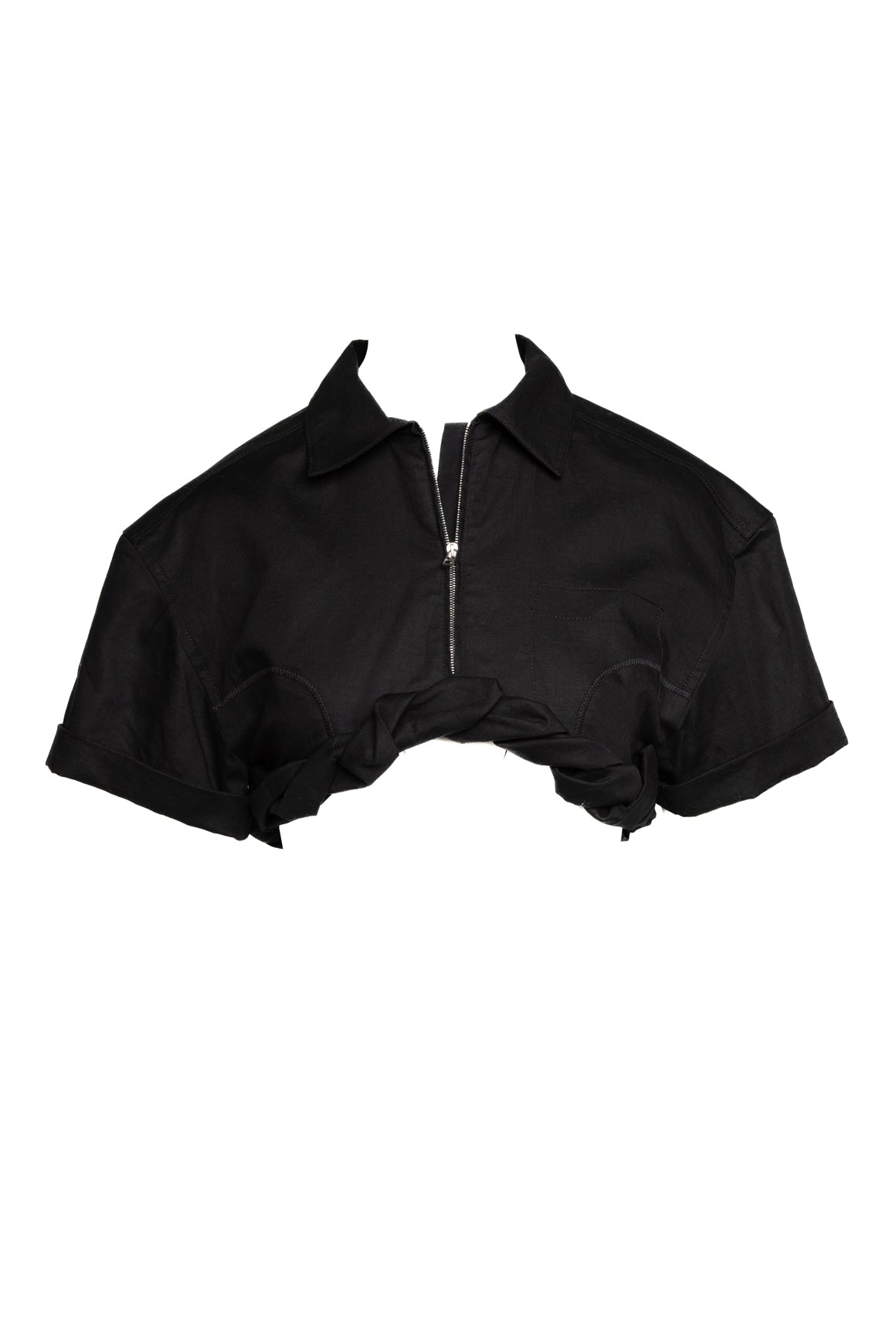 JACQUEMUS Black Ruched Crop Blouse (Sz.40/8)