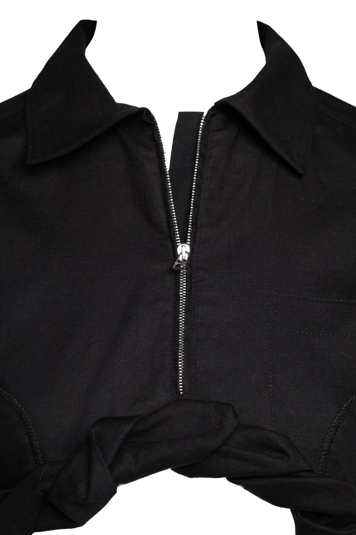 JACQUEMUS Black Ruched Crop Blouse (Sz.40/8)