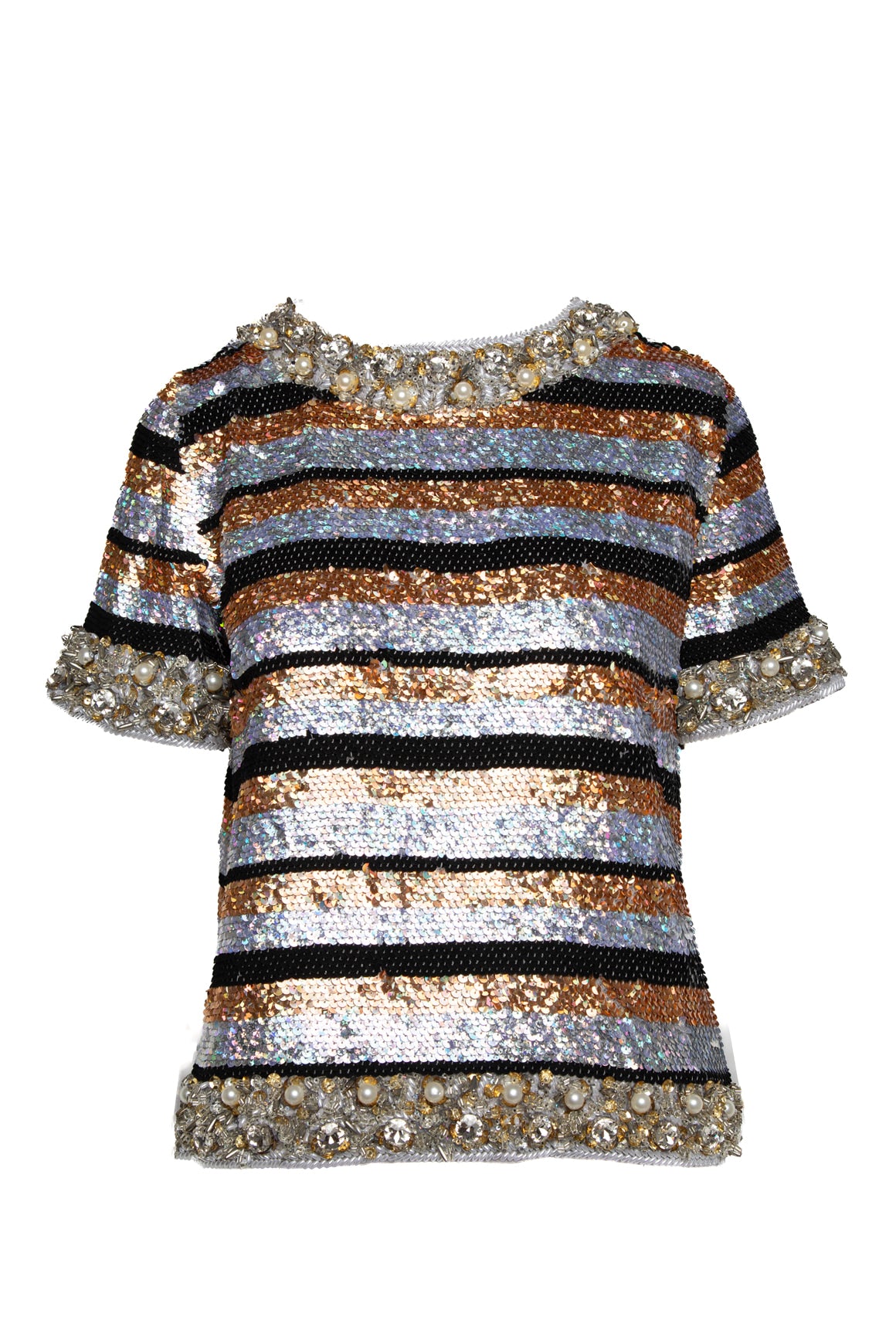 ASHISH Black & Silver Sequin Striped & Beaded Top (Sz. M)