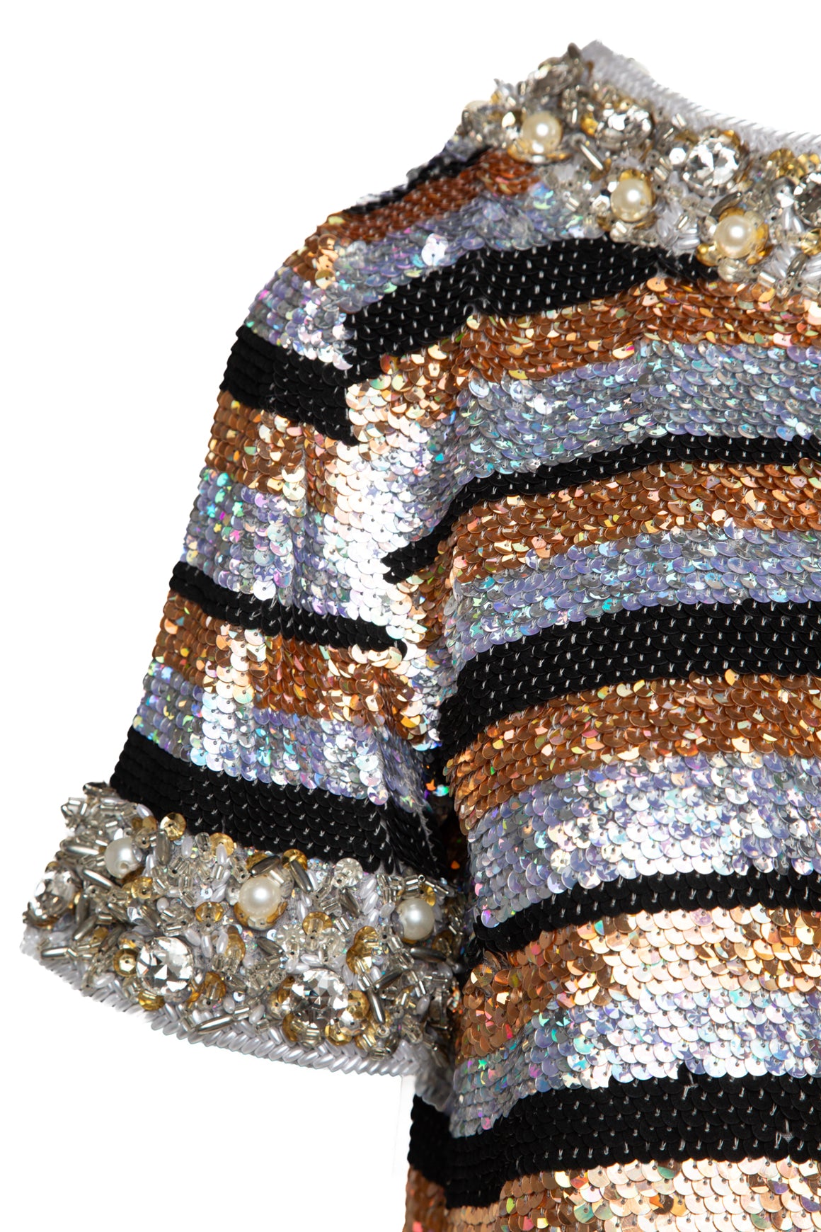 ASHISH Black & Silver Sequin Striped & Beaded Top (Sz. M)