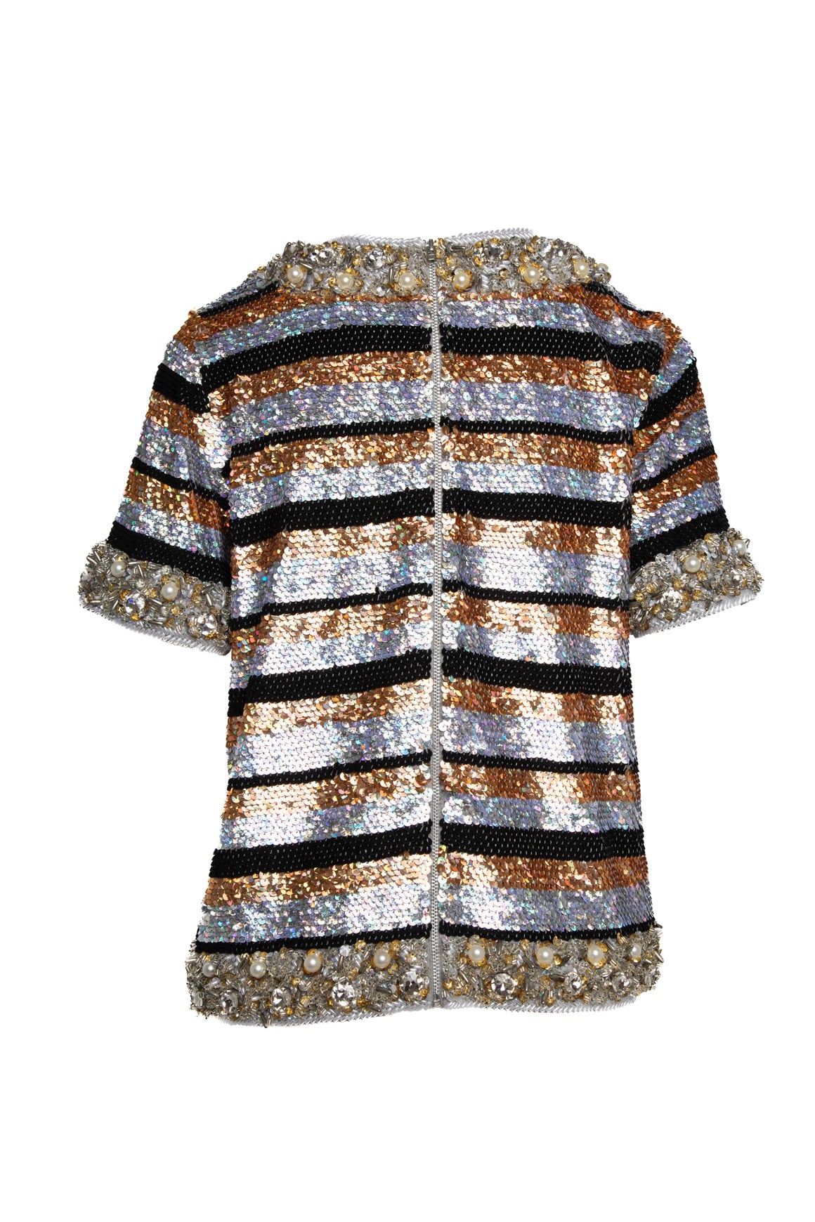 ASHISH Black & Silver Sequin Striped & Beaded Top (Sz. M)