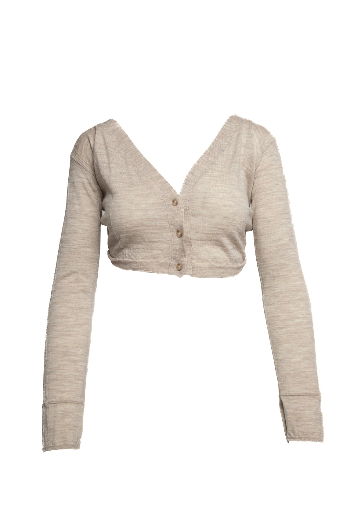 JACQUEMUS Beige Knit Long Sleeve Twist Super Crop Sweater (Sz. 4)