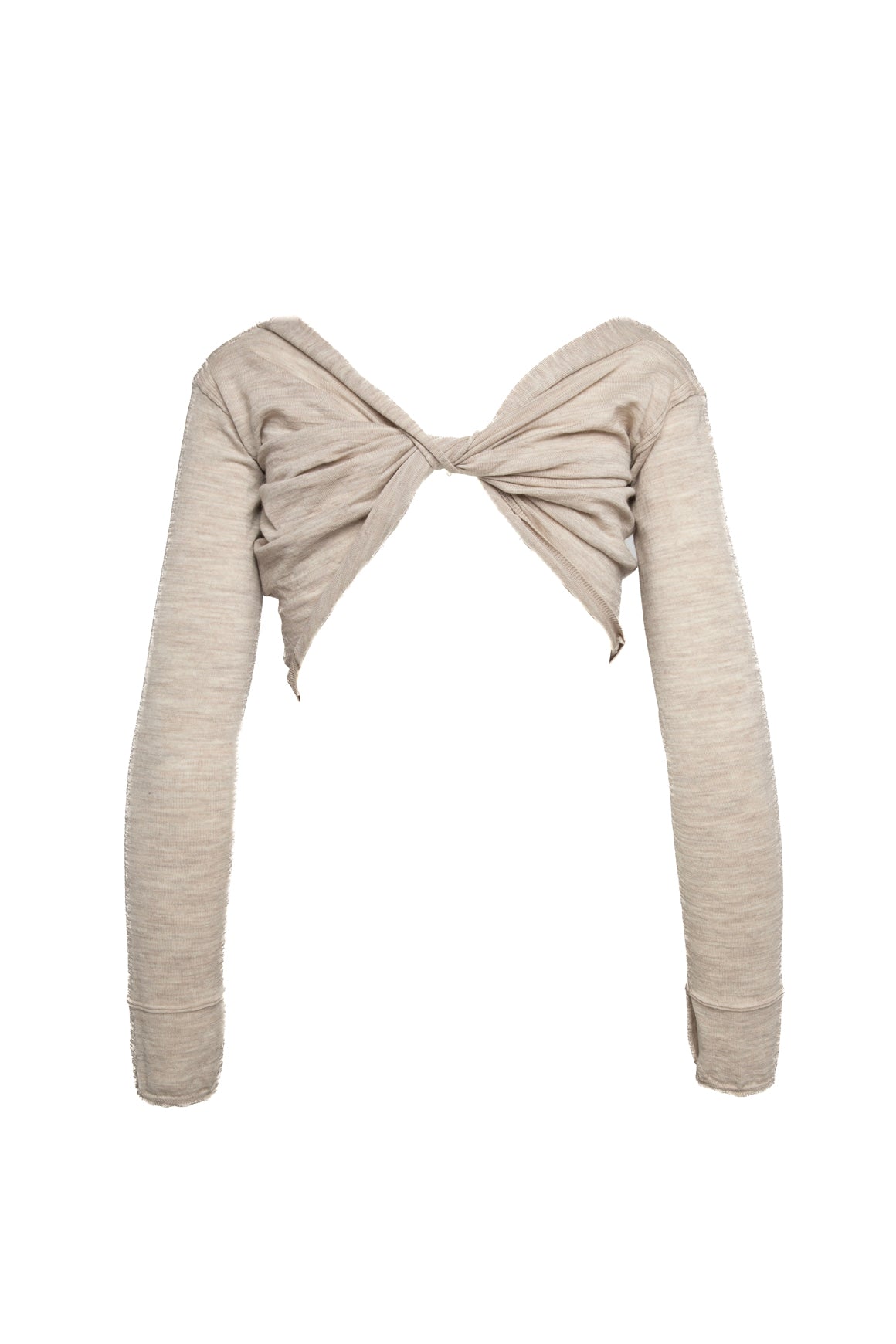 JACQUEMUS Beige Knit Long Sleeve Twist Super Crop Sweater (Sz. 4)