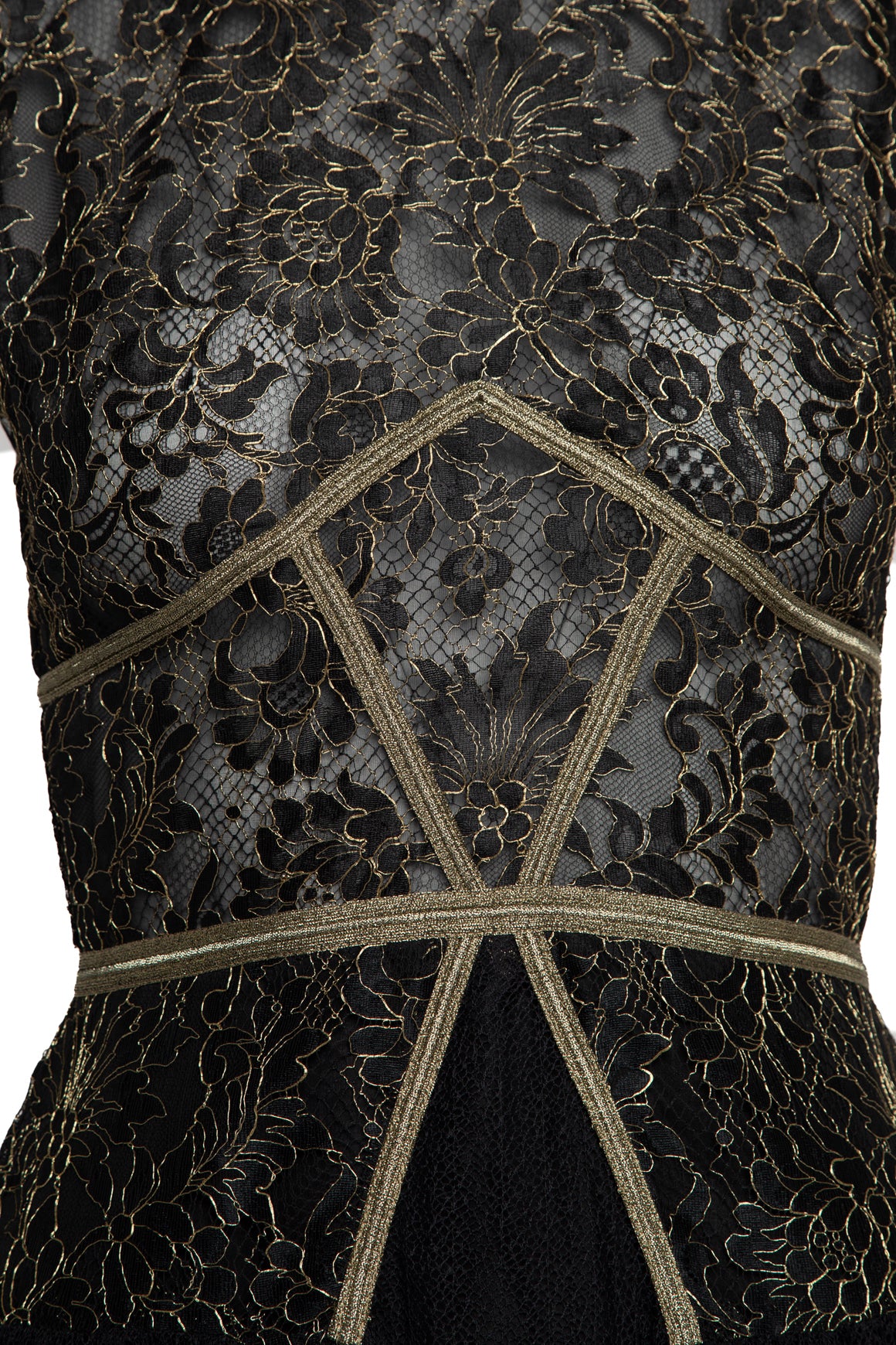 SOPHIA KAH Black & Gold Lace & Tulle Sleeveless Gown (Sz. 10)