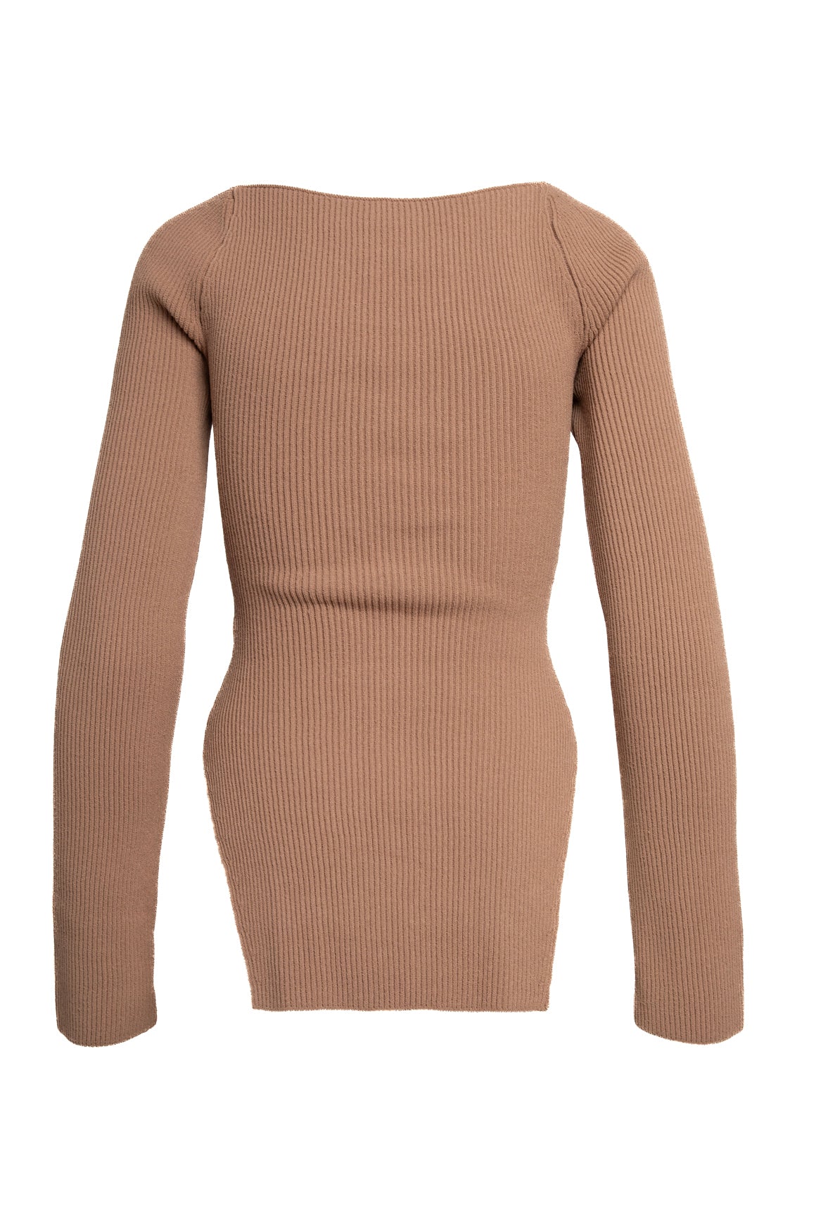 KHAITE Tan Rib Knit Sweetheart Neck LS Top (Sz. M)
