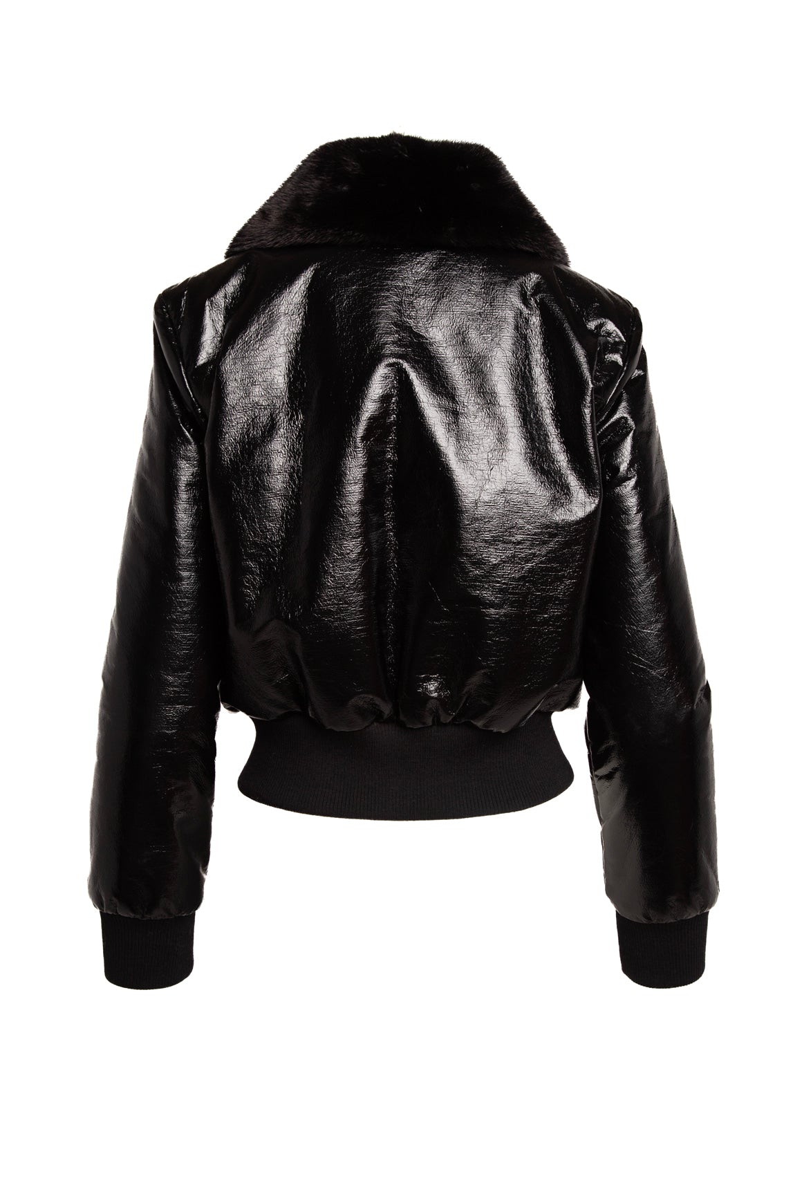 SAINT LAURENT Black Faux Leather Fur Collar Bomber Jacket (Sz. 38/6)