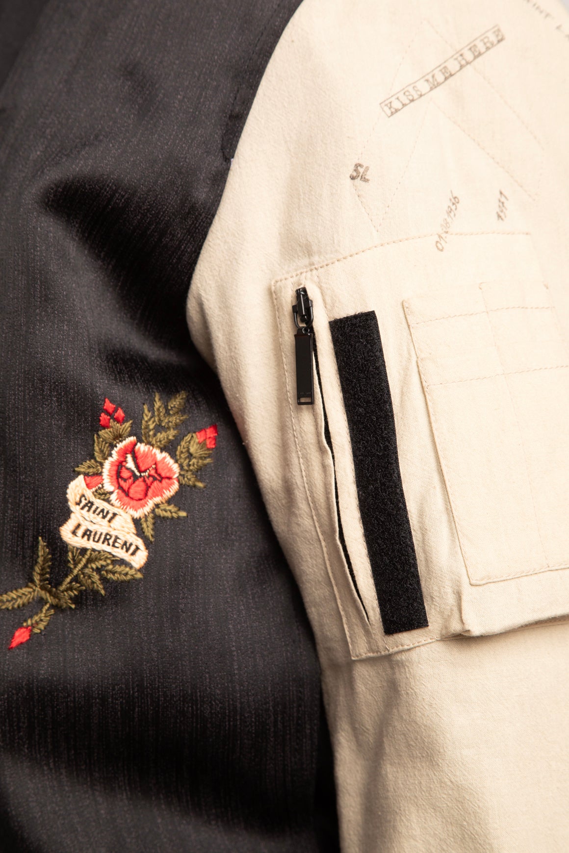 SAINT LAURENT Tan & Black Bomber Jacket (Sz. 12)