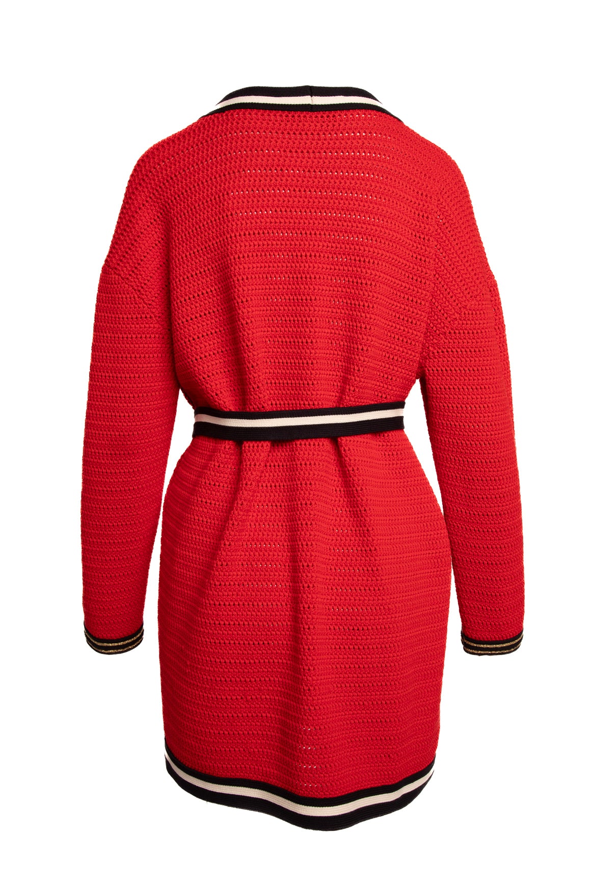 GUCCI Red Constrast Trim Knit Belted Cardigan Sweater (Sz.M)