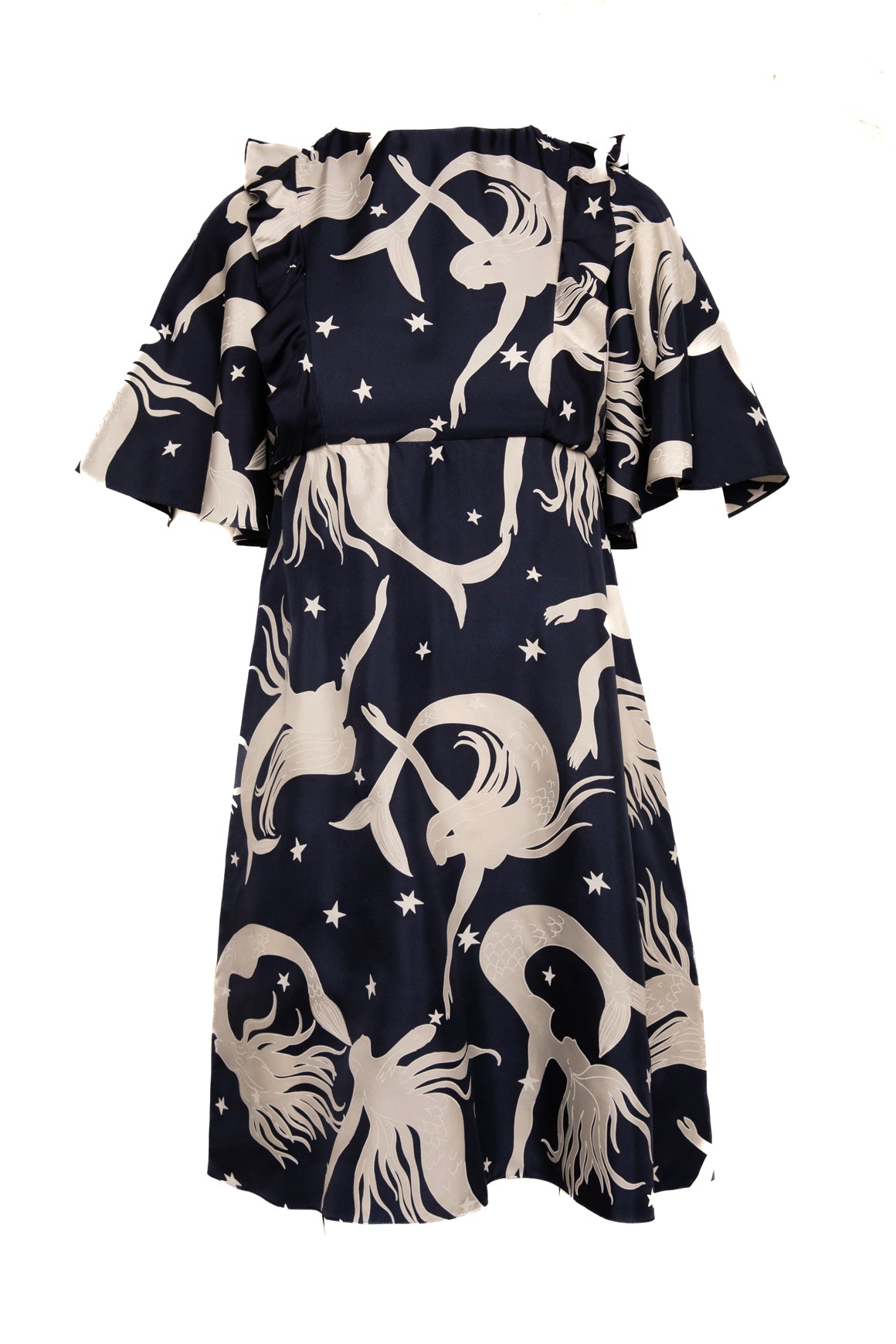 VALENTINO Navy & White Mermaid Print Silk Mini Dress (Sz.38/2)