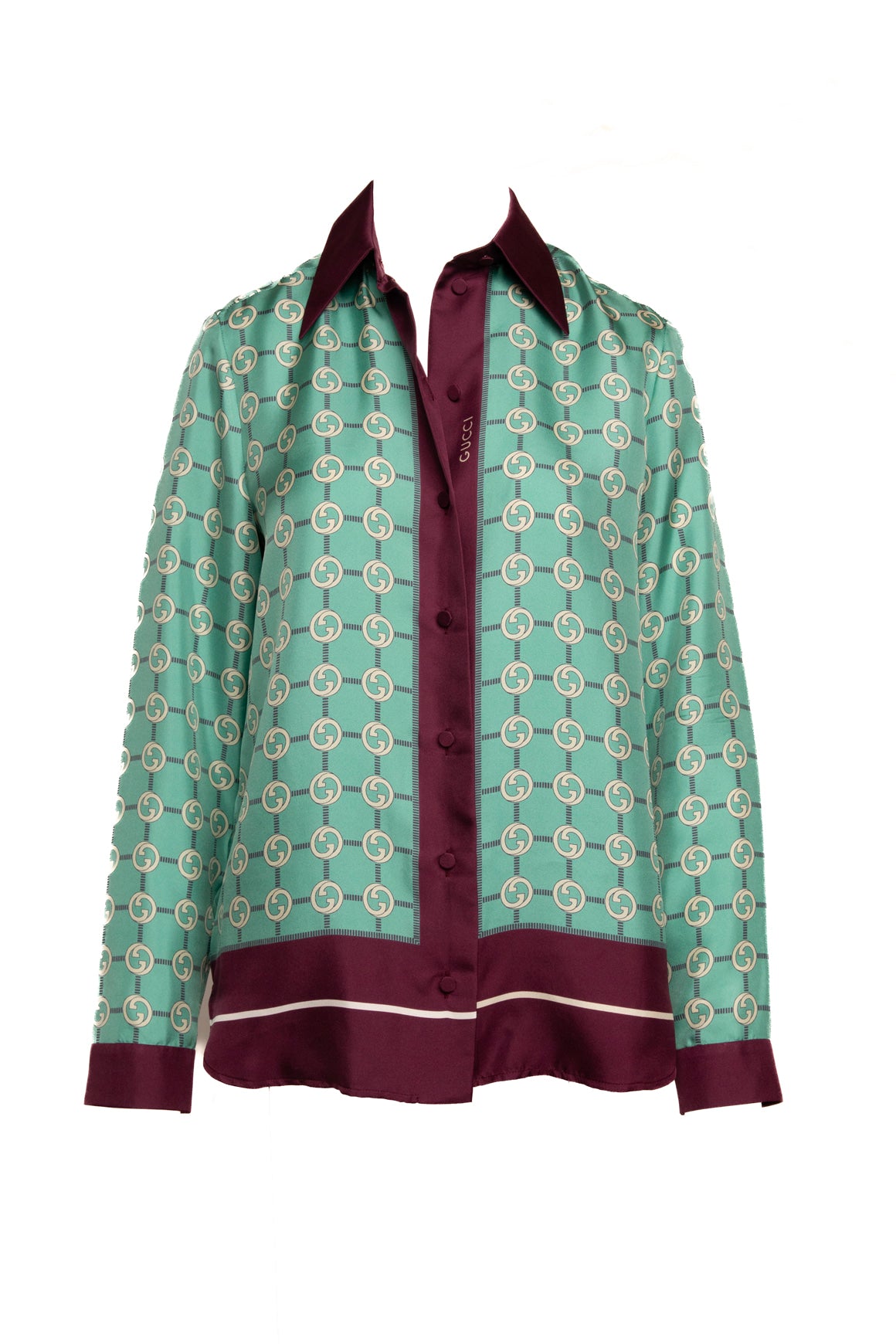 GUCCI GG Print LS Silk Button Blouse (Sz.42/6)