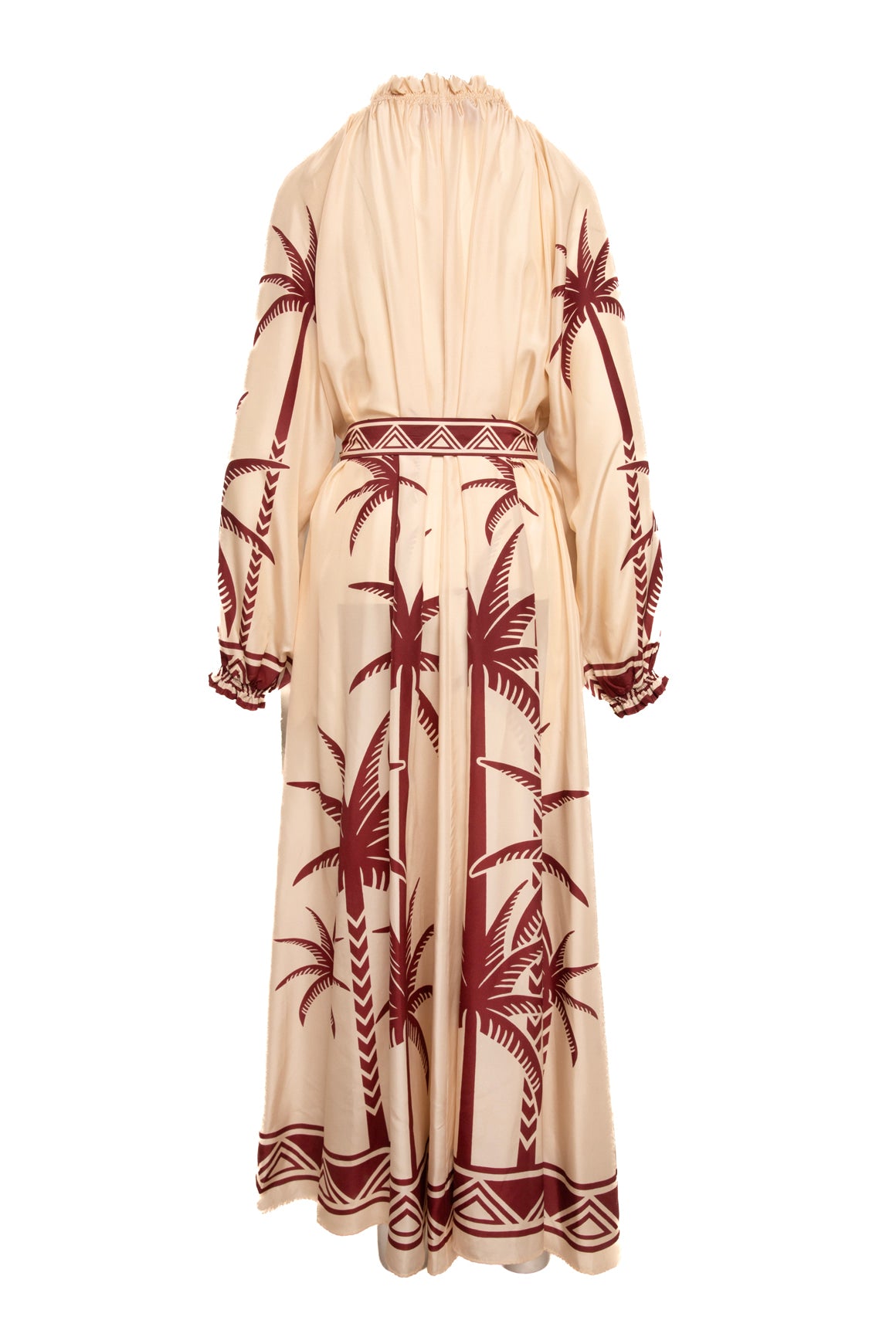 LA DOUBLE J Cream & Maroon Palm Print Silk Dress (Sz. L)
