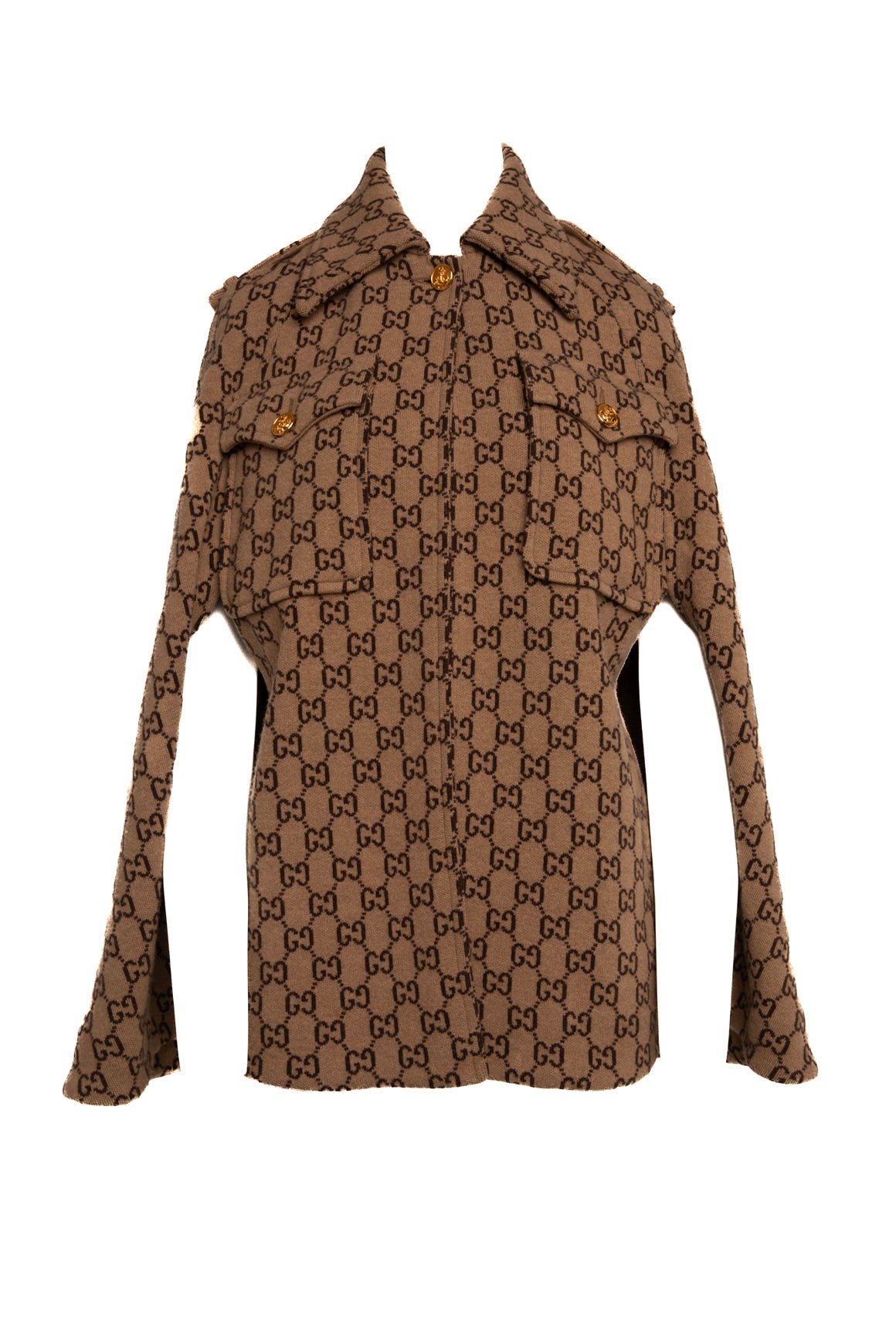 GUCCI Tan GG Print Wool Cape Poncho (Sz. M)