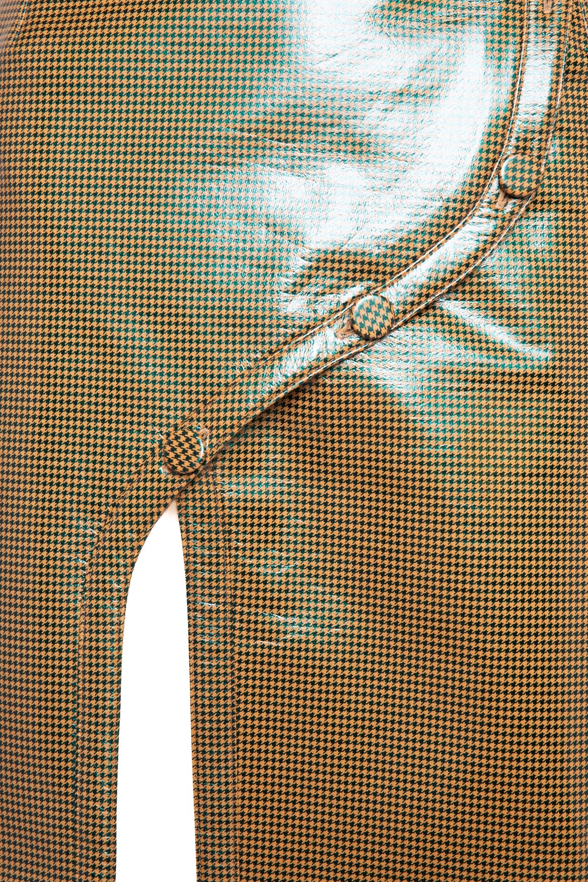 ROKH Iridescent Houndstooth Patent Leather Midi Skirt (Sz.S)