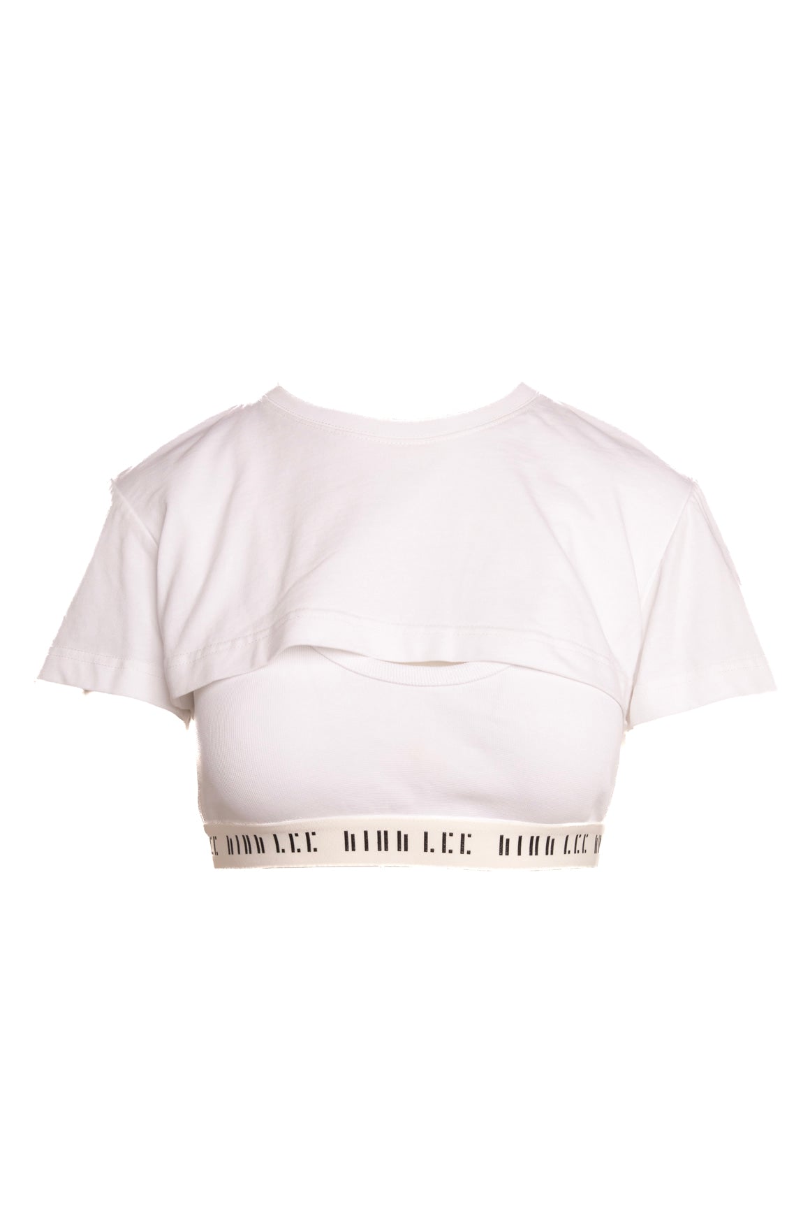DION LEE White Logo Elastic Band Crop Tee (Sz.4)