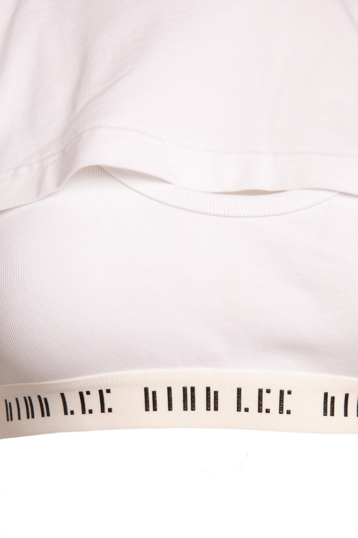 DION LEE White Logo Elastic Band Crop Tee (Sz.4)