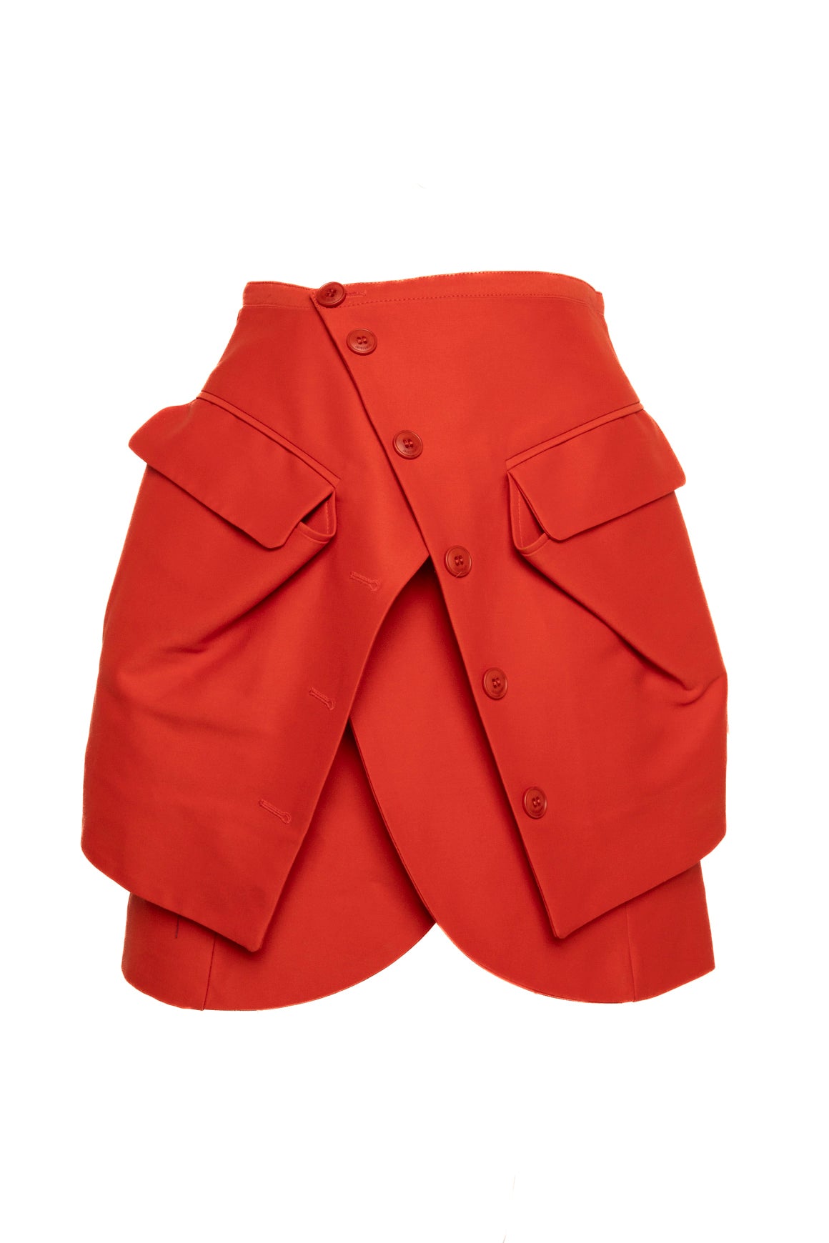 JACQUEMUS Red Button Front Asymmetric Mini Skirt (Sz.36/0)