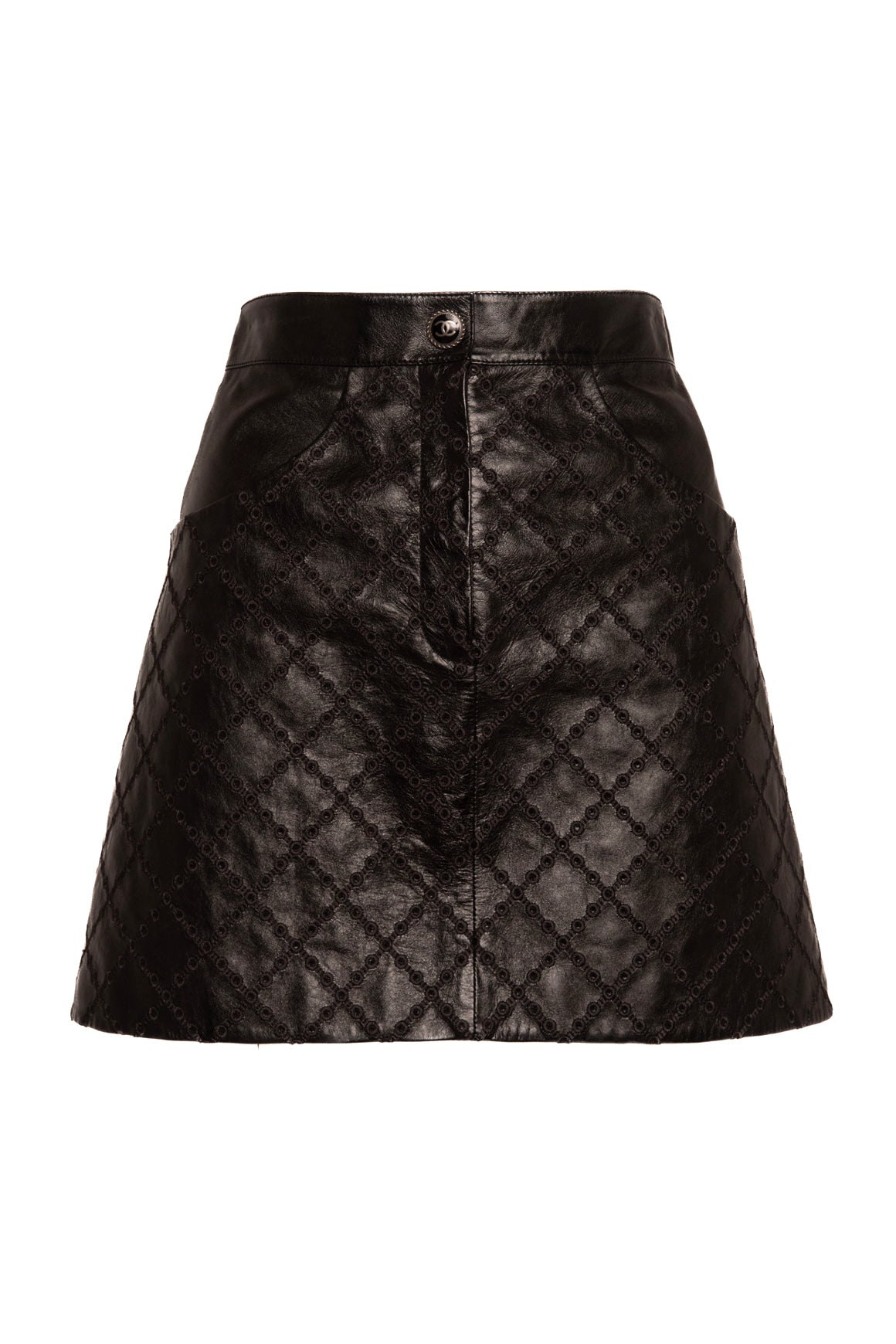 CHANEL Black Leather Eyelet Mini Skirt (Sz.34/XS)