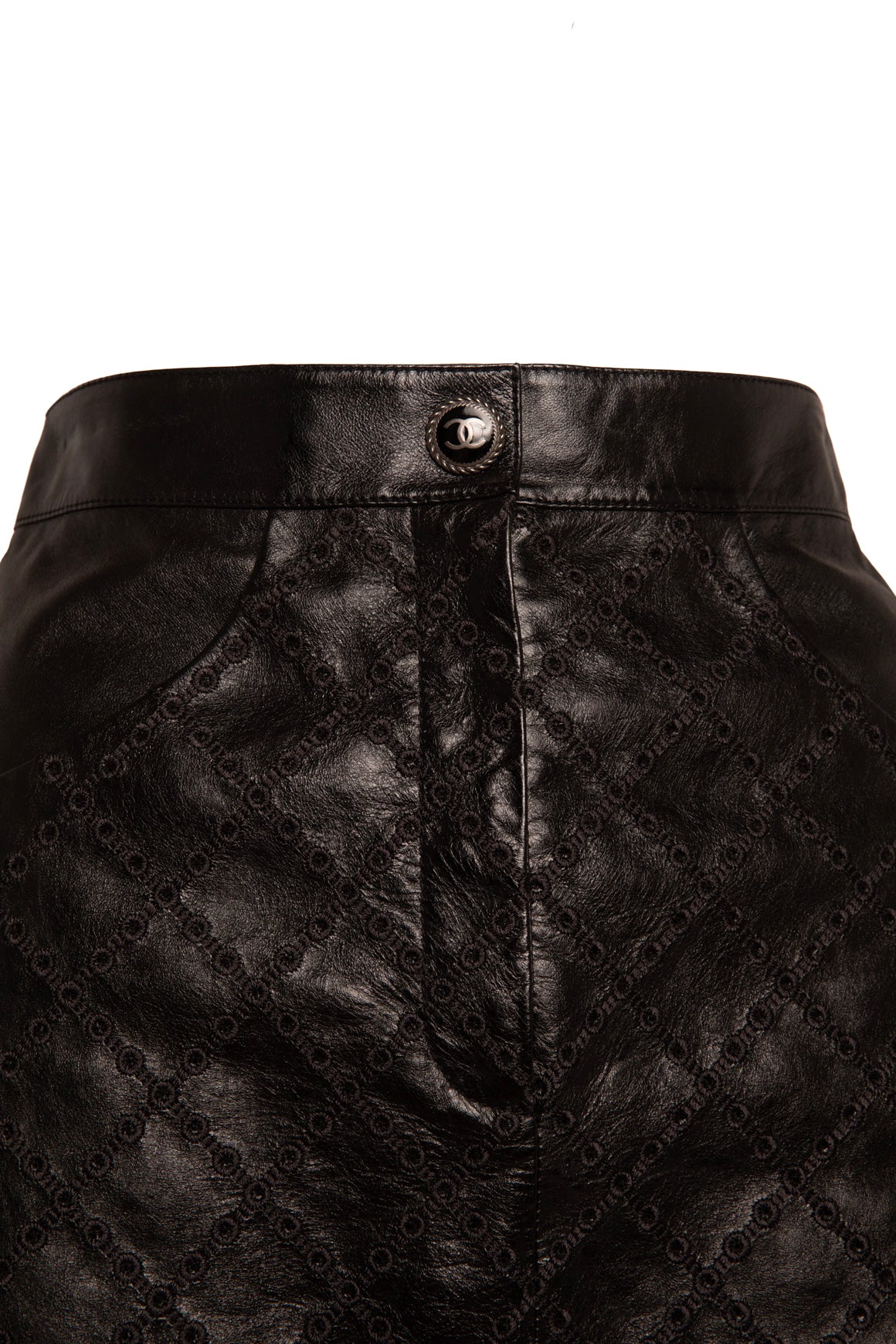 CHANEL Black Leather Eyelet Mini Skirt (Sz.34/XS)