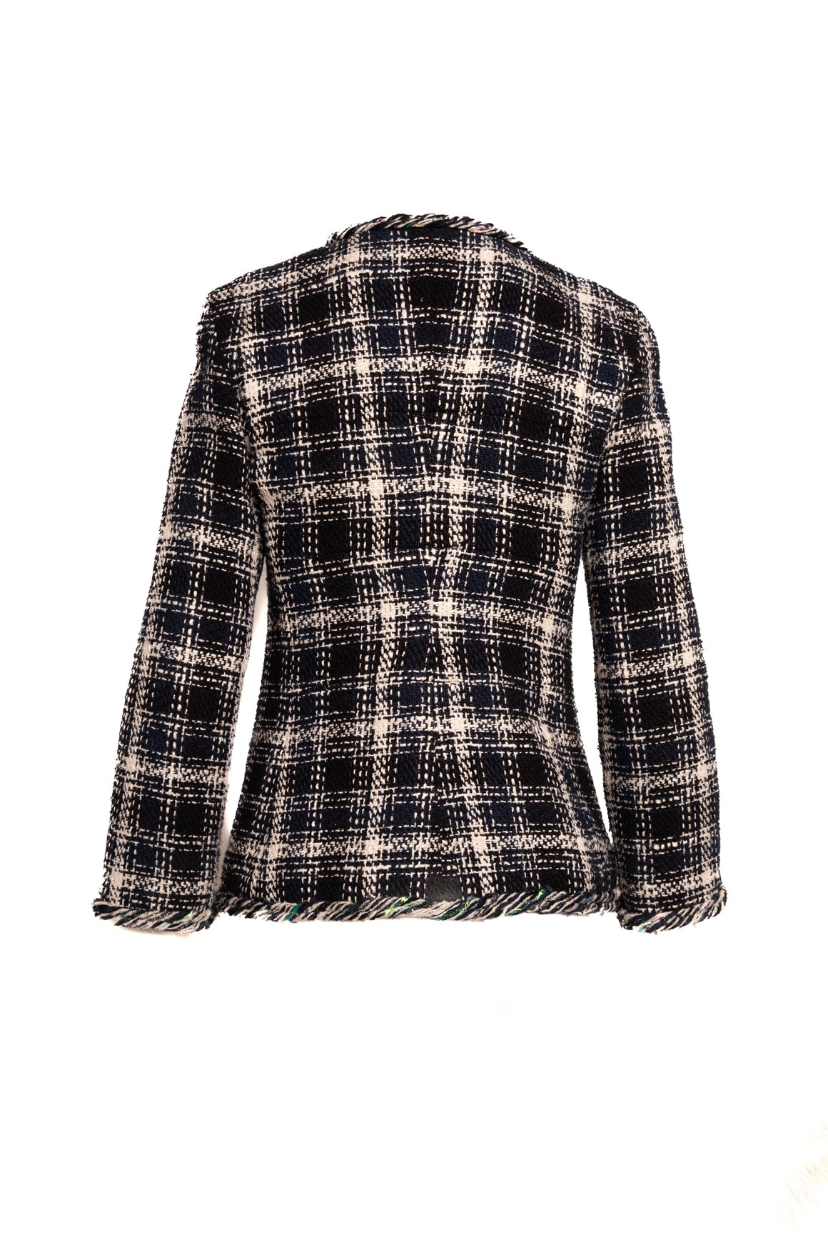 CHANEL Blue & Cream Plaid Tweed Longline Jacket (Sz.34/0)