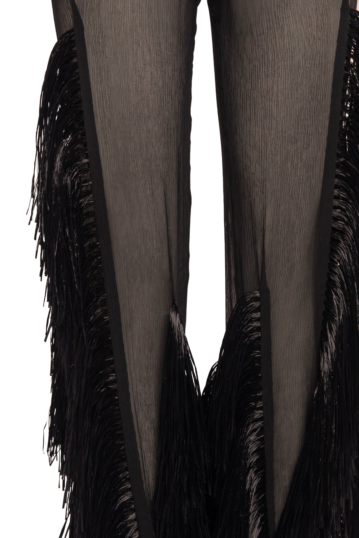 TALLER MARMO Black Silk Raffia Fringe Pants (Sz.38/2)