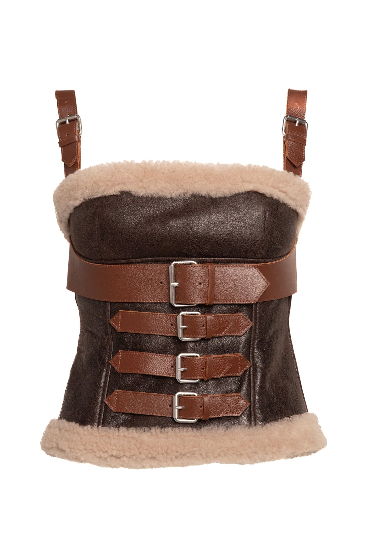 BLUMARINE Sherpa & Leather Tank (Sz. 4)