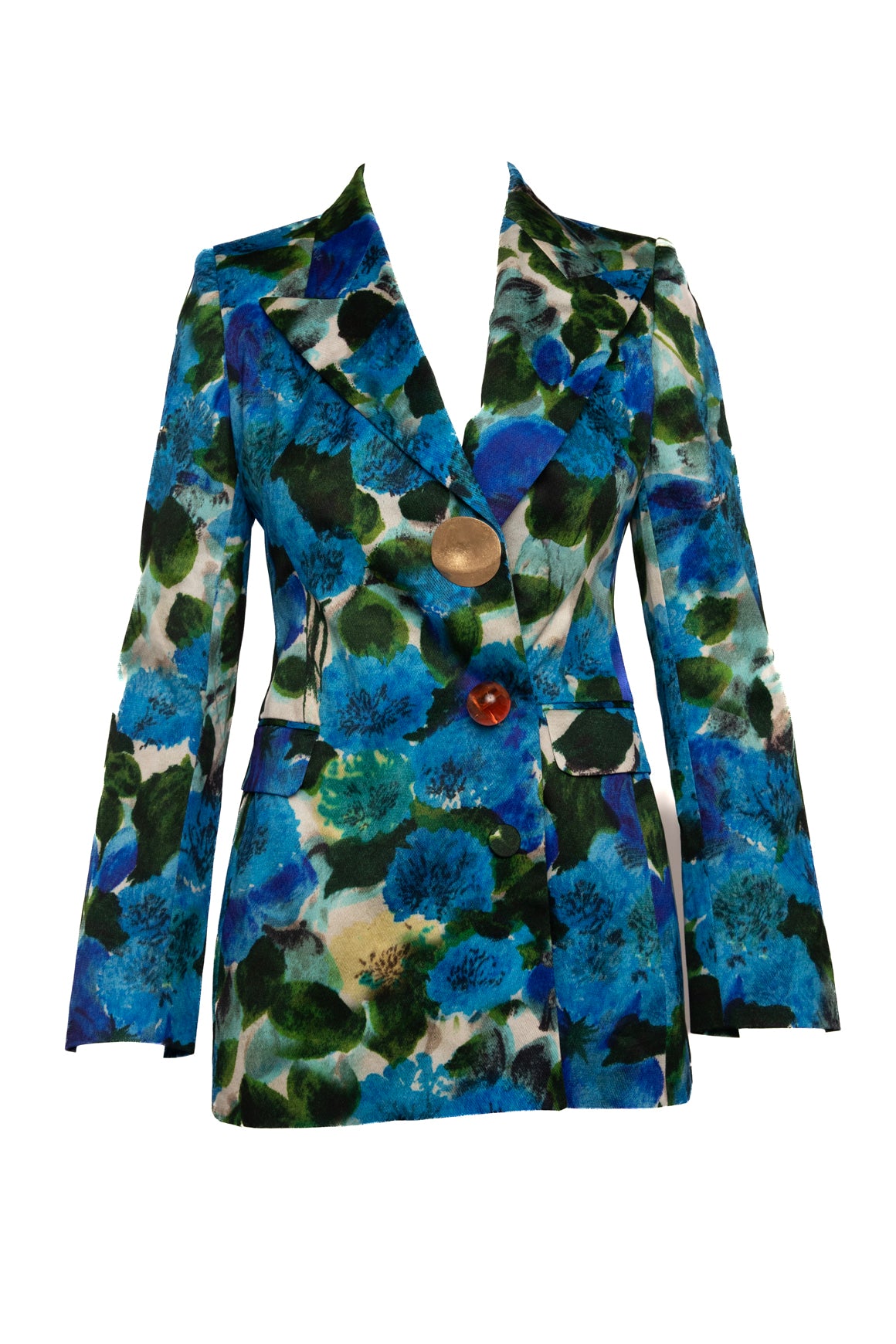 DRIES VAN NOTEN Blue Floral Blazer & Trousers Suit (Sz.34/0)