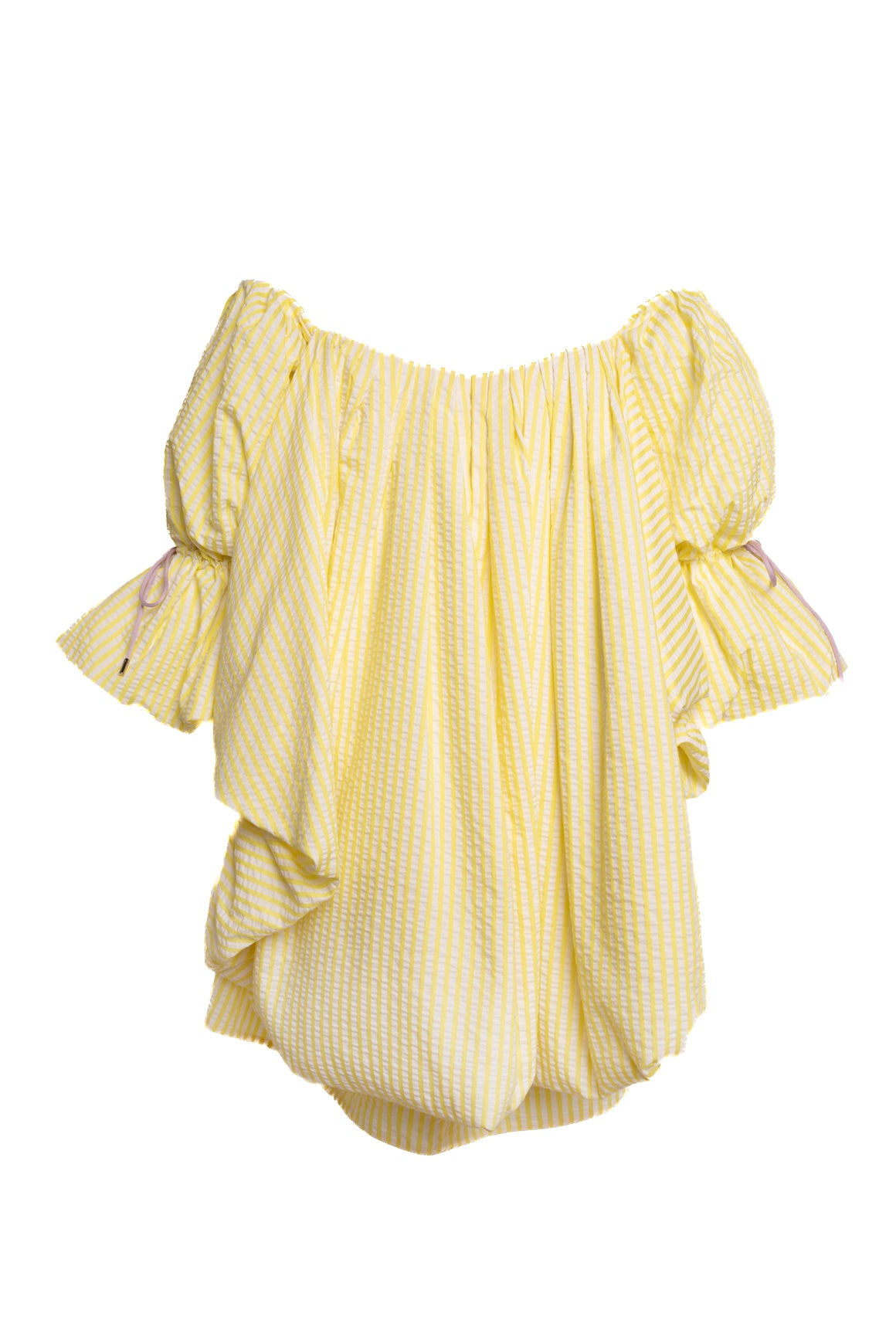 PRABAL GURUNG Yellow Seersucker Bardot Mini Dress (Sz. 2)